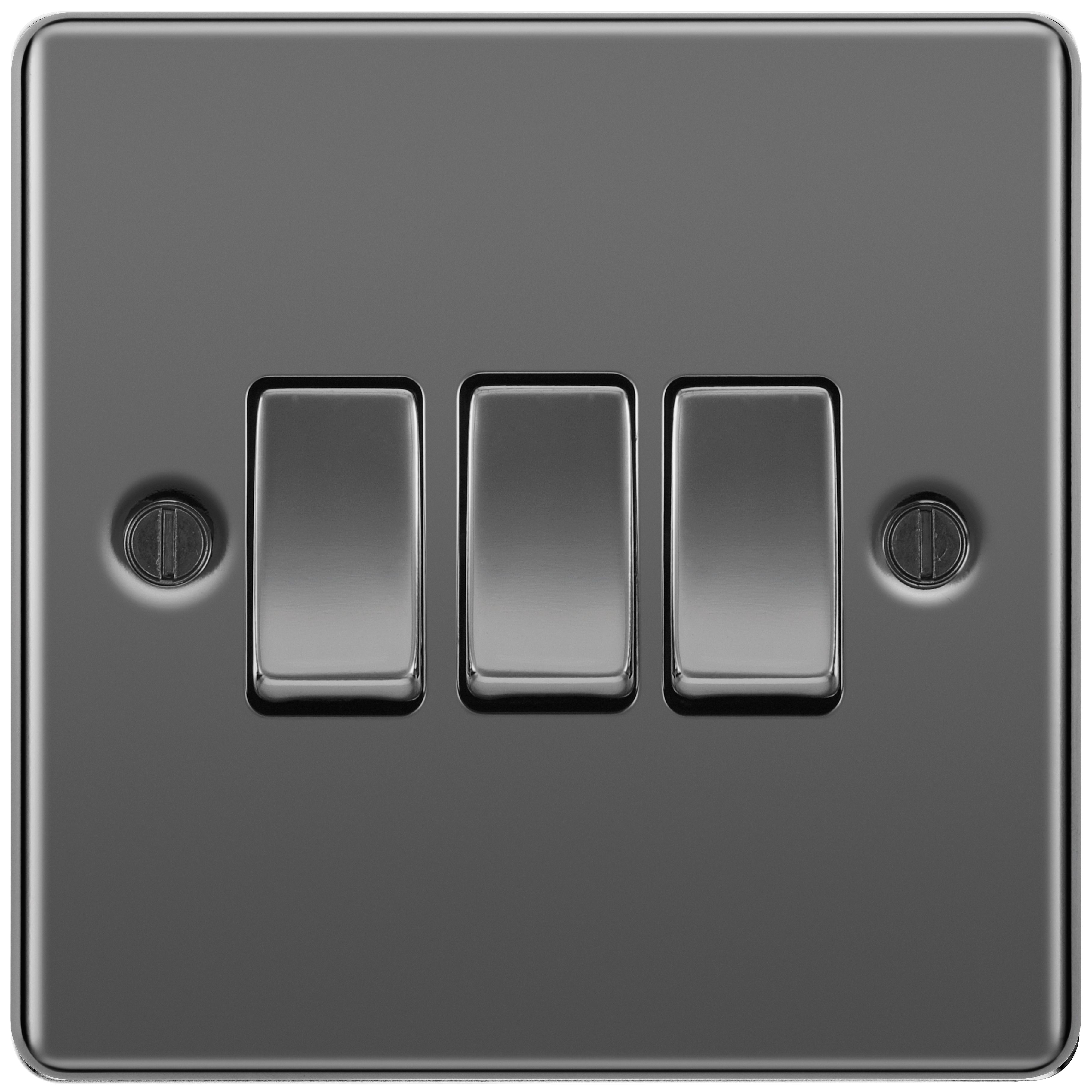 BG 10Ax 2 Way Screwed Raised Plate Triple Switch - Black Nickel