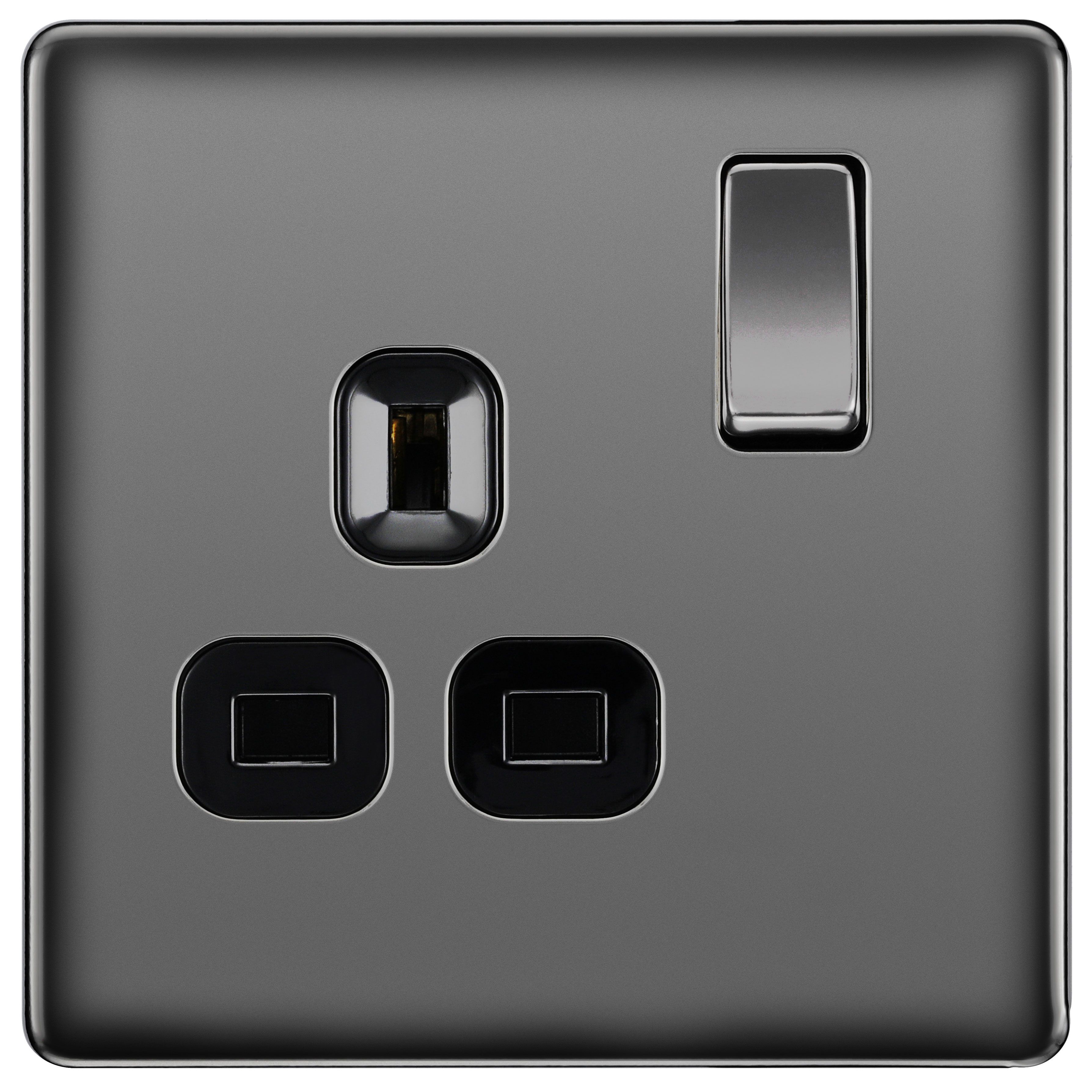 Image of BG 13A Screwless Flat Plate Single Switched Power Socket Double Pole - Black Nickel