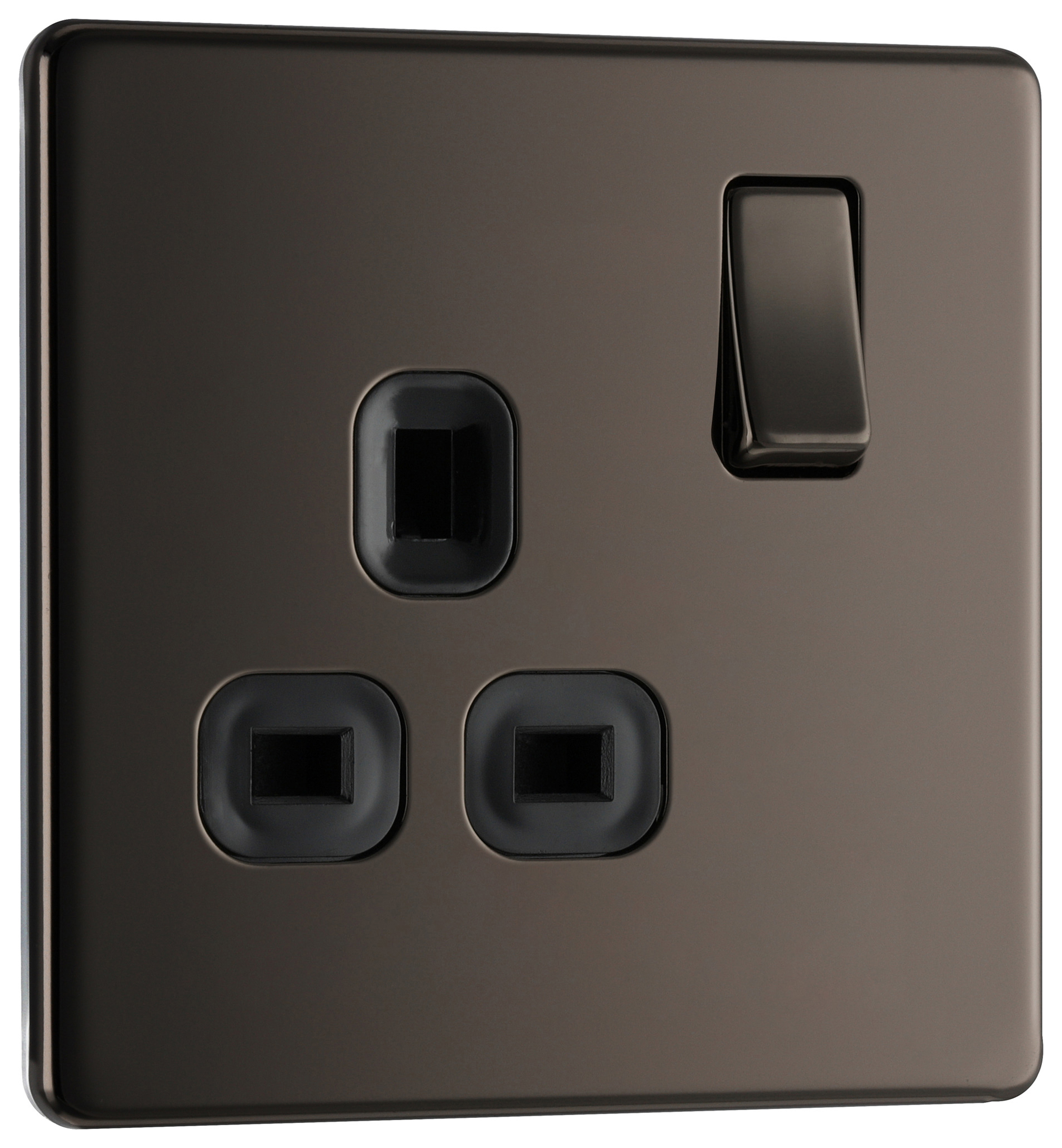 BG 13A Double Pole Screwless Flat Plate Single Switched Power Socket - Black Nickel