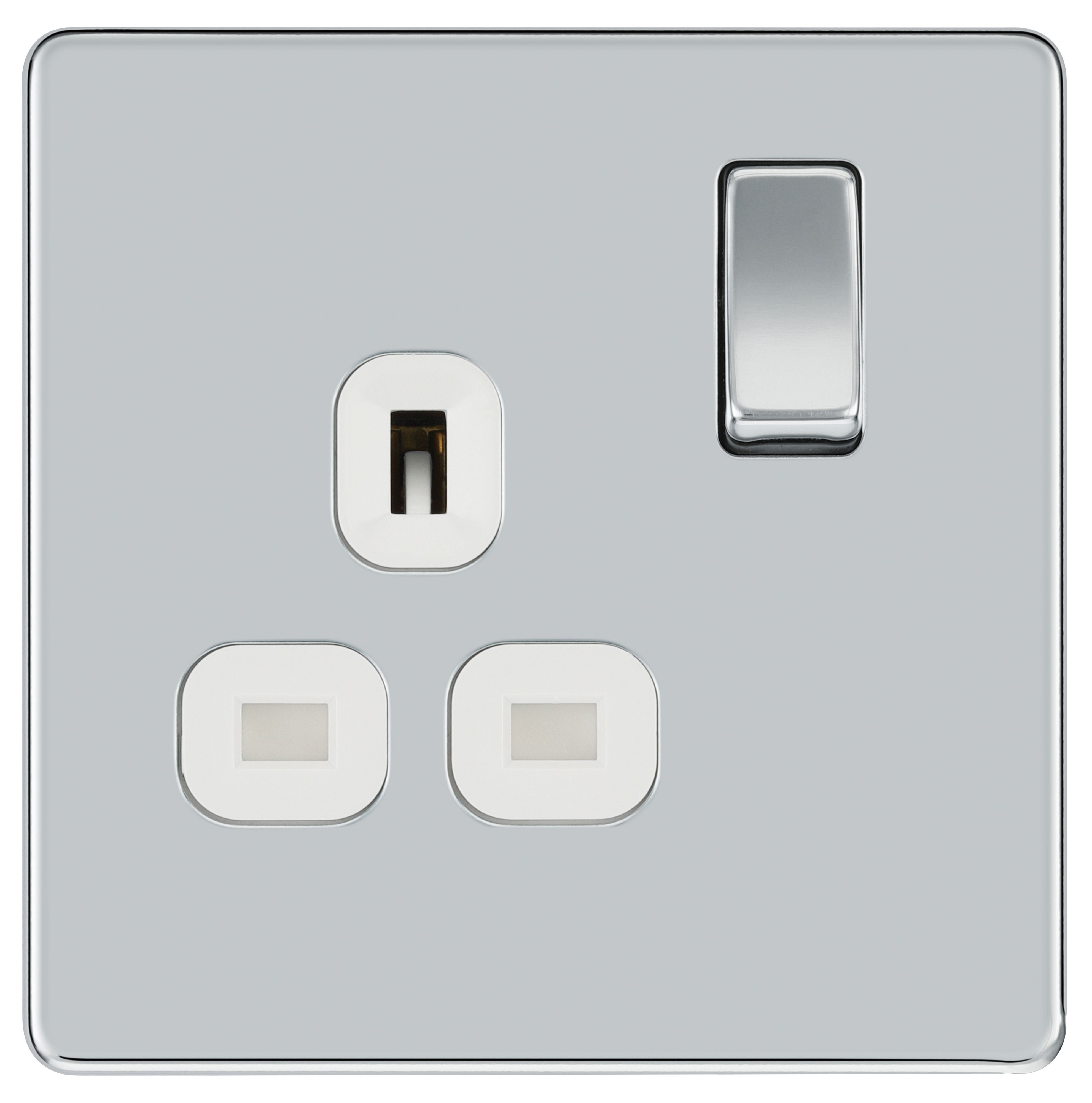 BG 13A Screwless Flat Plate Single Switched Power Socket Double Pole - Polished Chrome