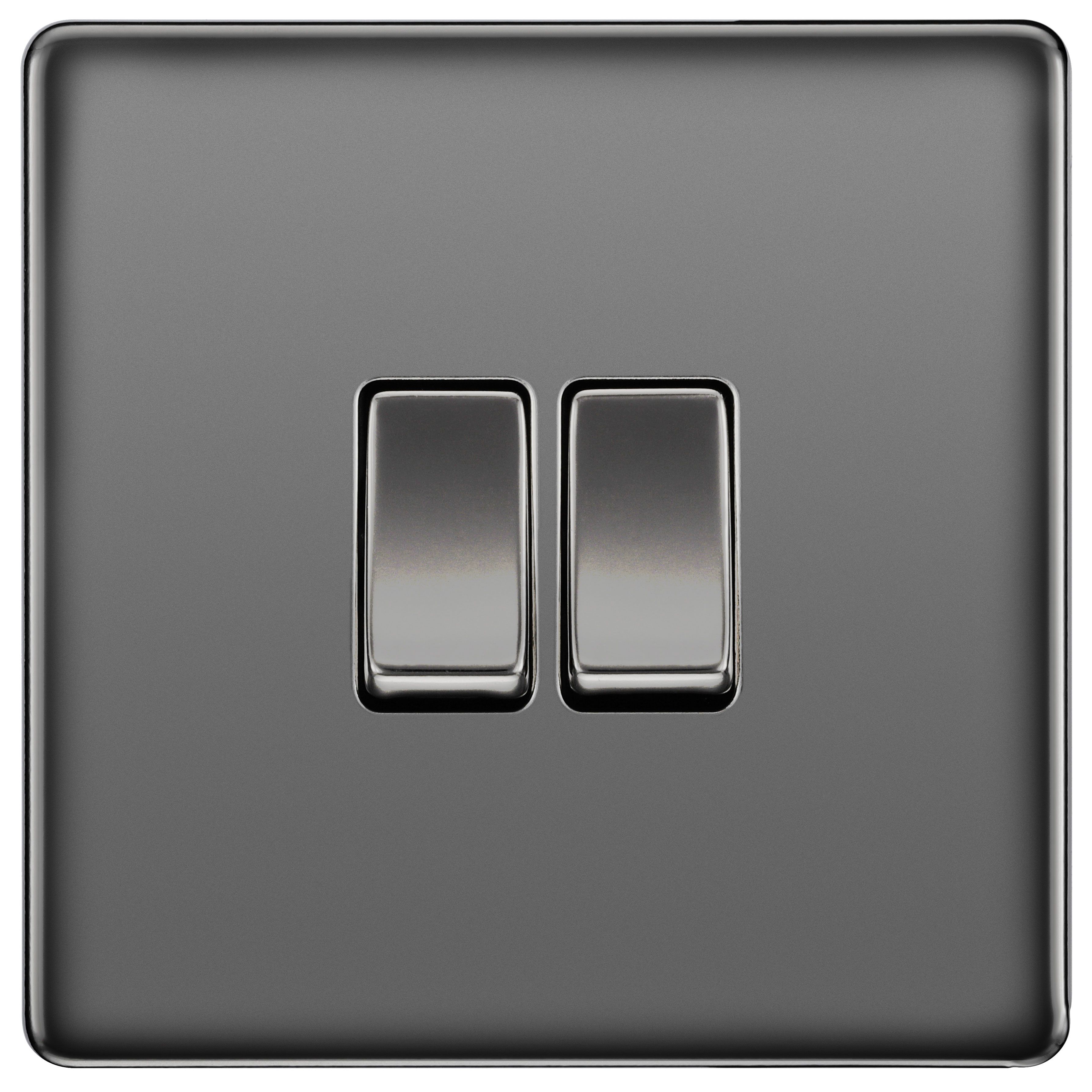 BG 10Ax Screwless Flat Plate Double Switch 2 Way - Black Nickel