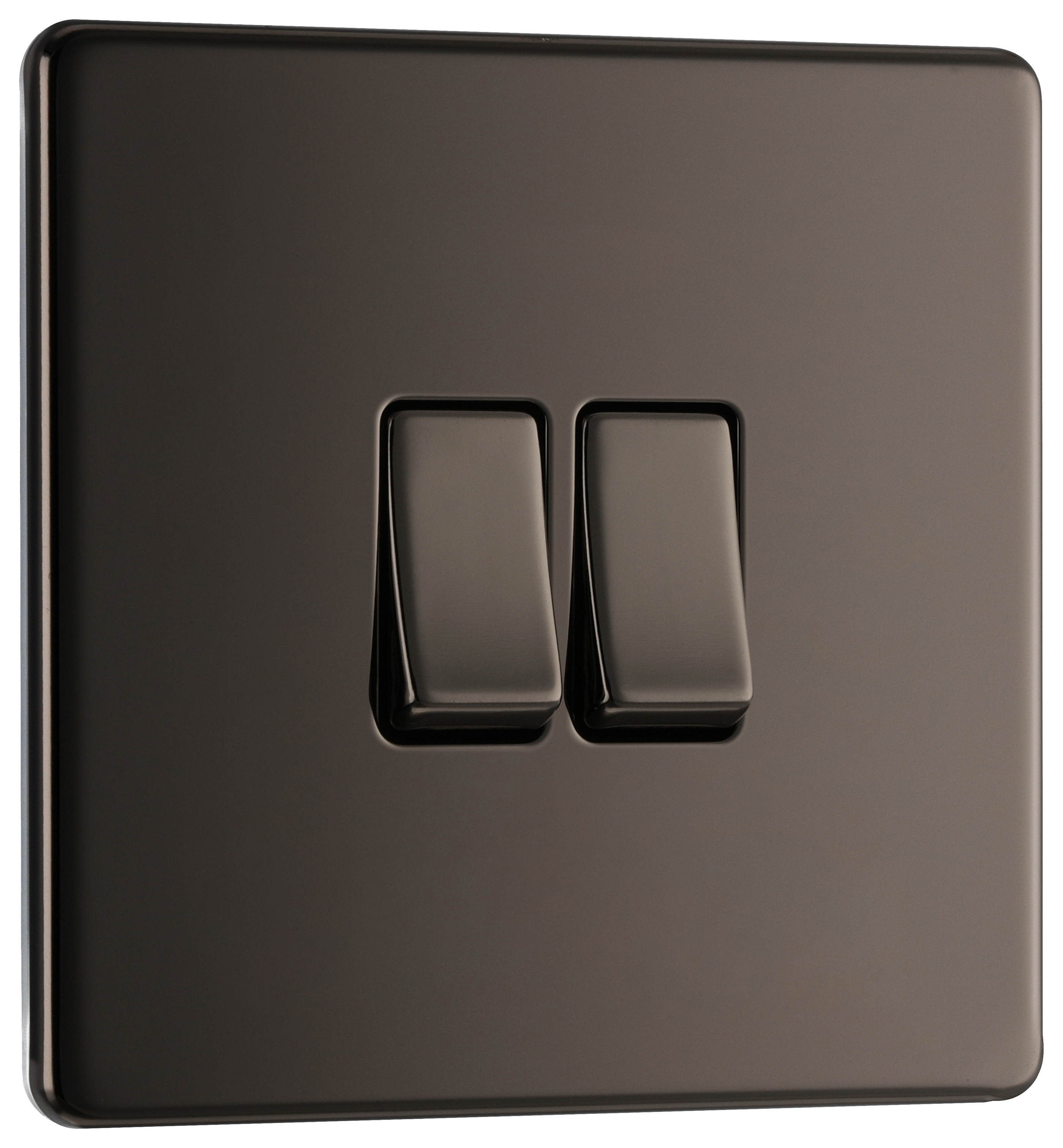 BG 10Ax 2 Way Screwless Flat Plate Double Switch - Black Nickel