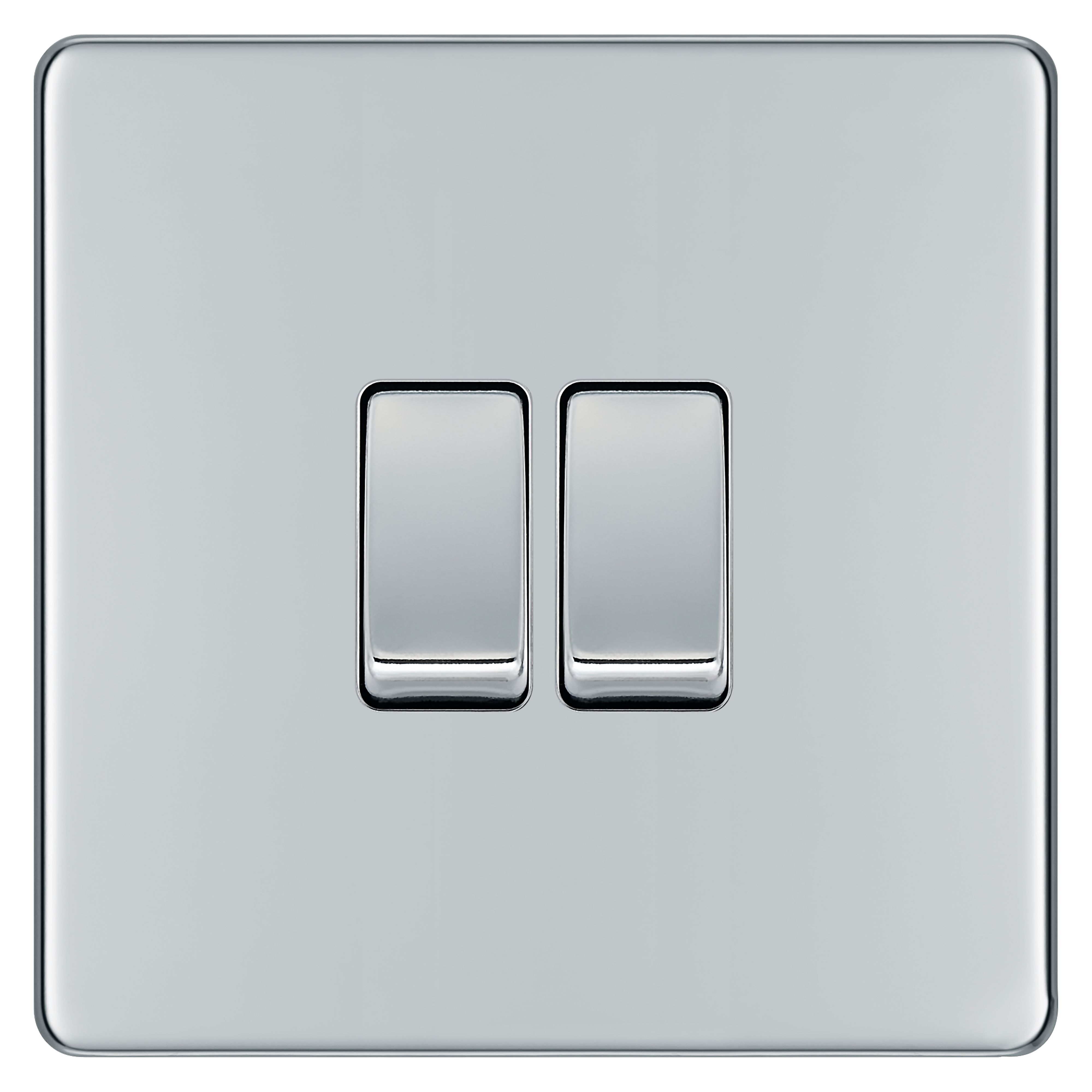 Image of BG 10Ax Screwless Flat Plate Double Switch 2 Way - Polished Chrome
