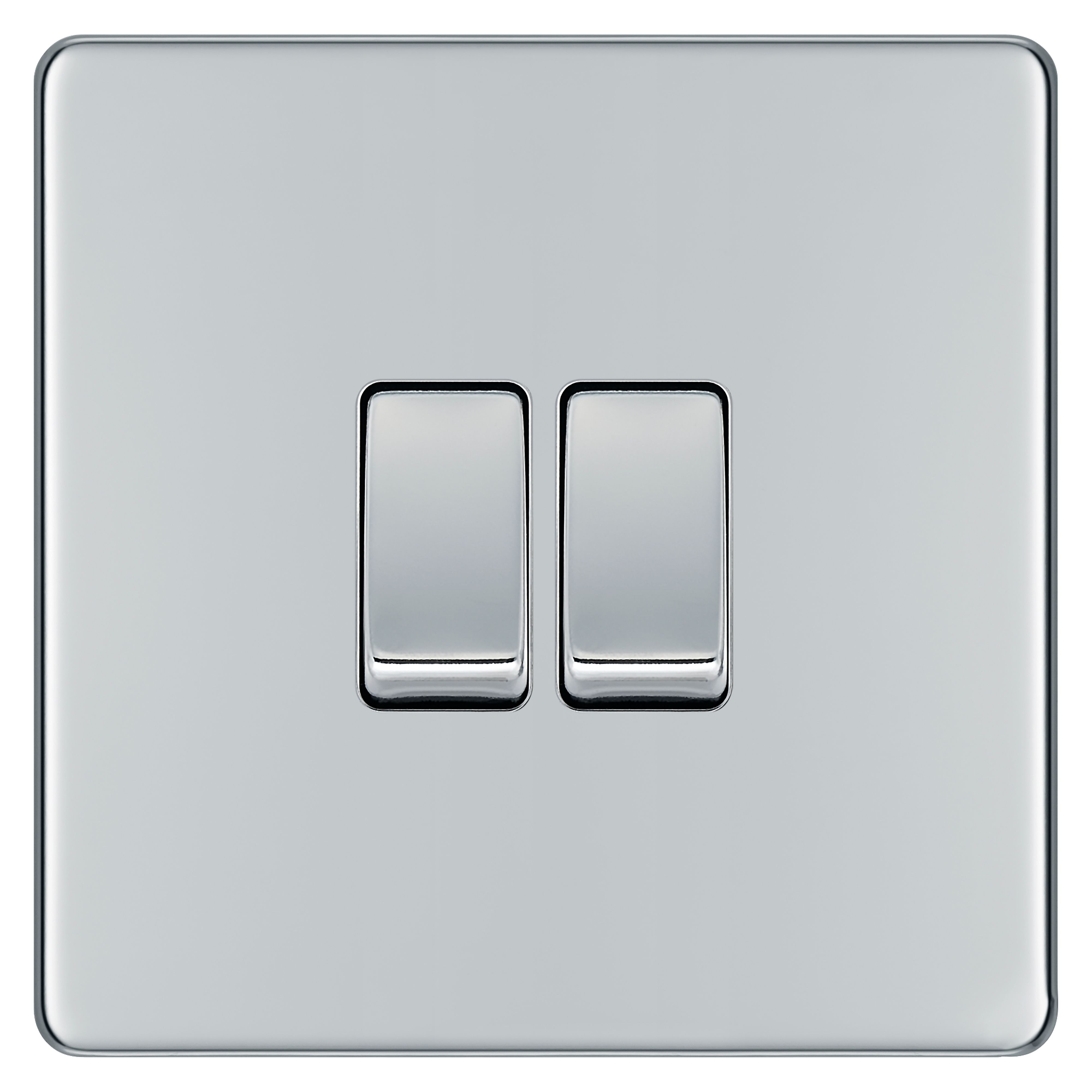 BG 10Ax Screwless Flat Plate Double Switch 2 Way - Polished Chrome