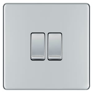 Image of BG 10Ax Screwless Flat Plate Double Switch 2 Way - Polished Chrome
