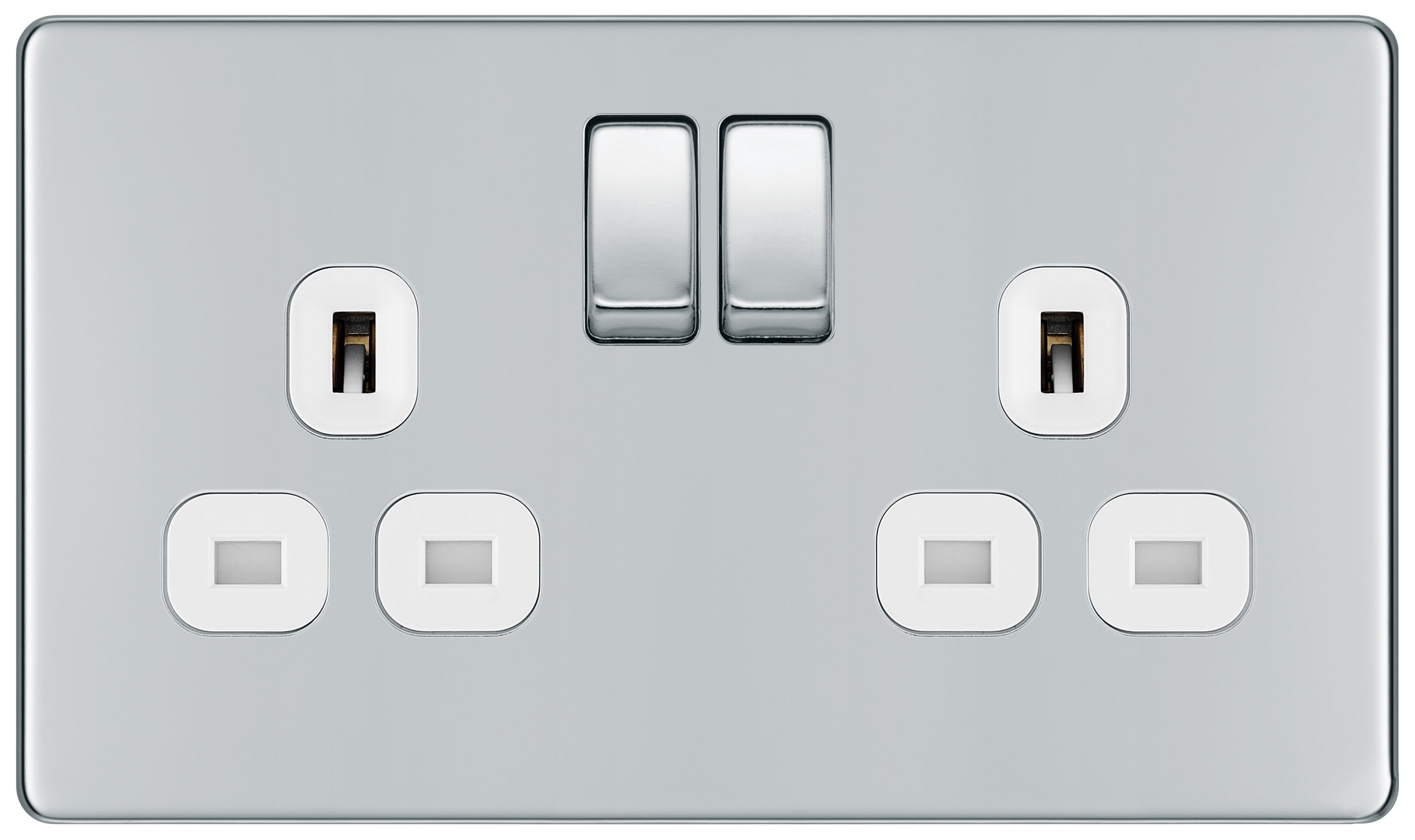 Image of BG 13A Screwless Flat Plate Double Switched Power Socket Double Pole - Polished Chrome
