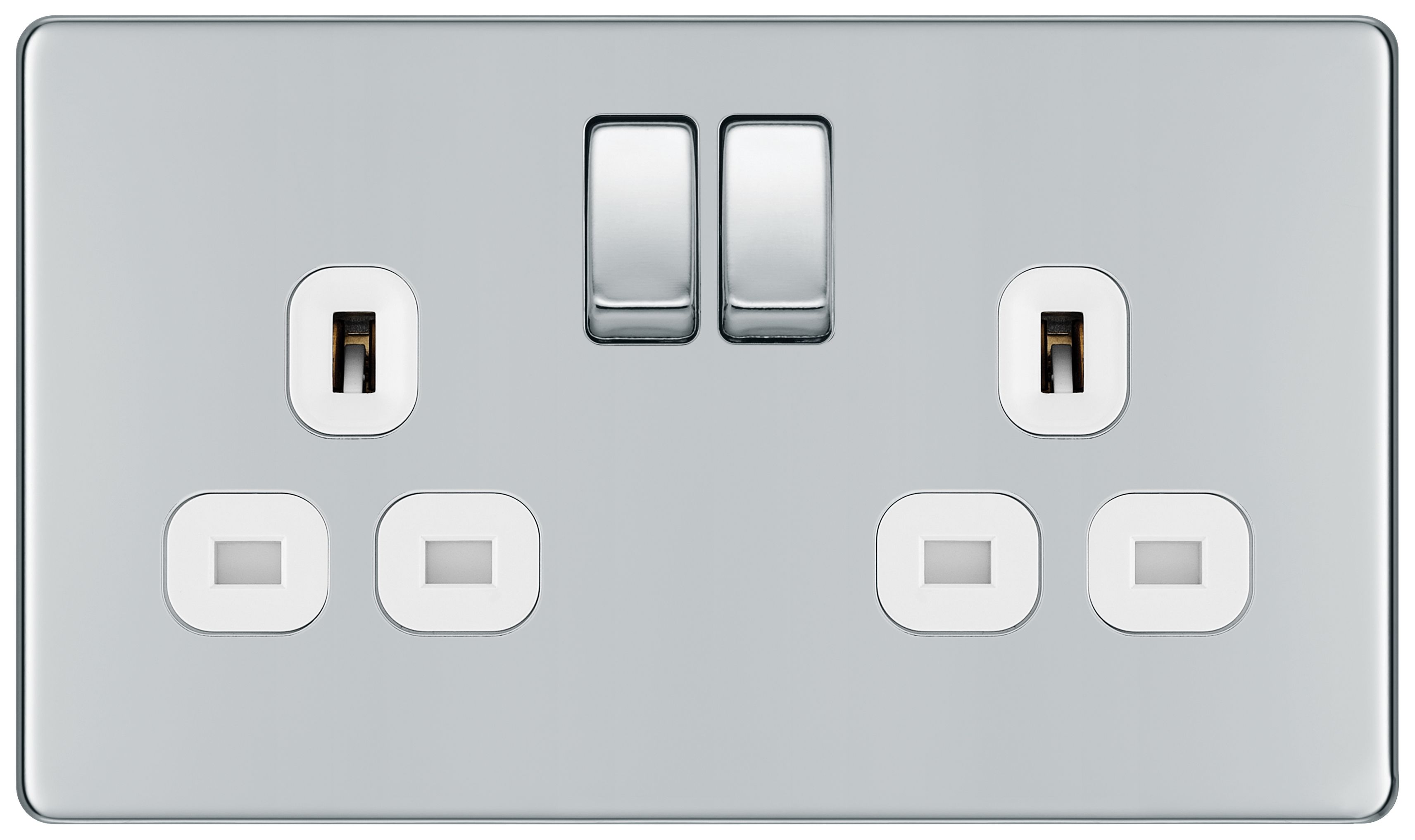 BG 13A Screwless Flat Plate Double Switched Power Socket Double Pole - Polished Chrome