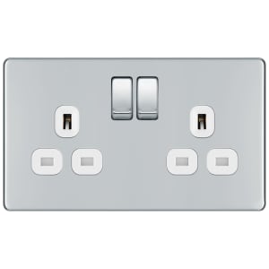 BG 13A Screwless Flat Plate Double Switched Power Socket Double Pole - Polished Chrome