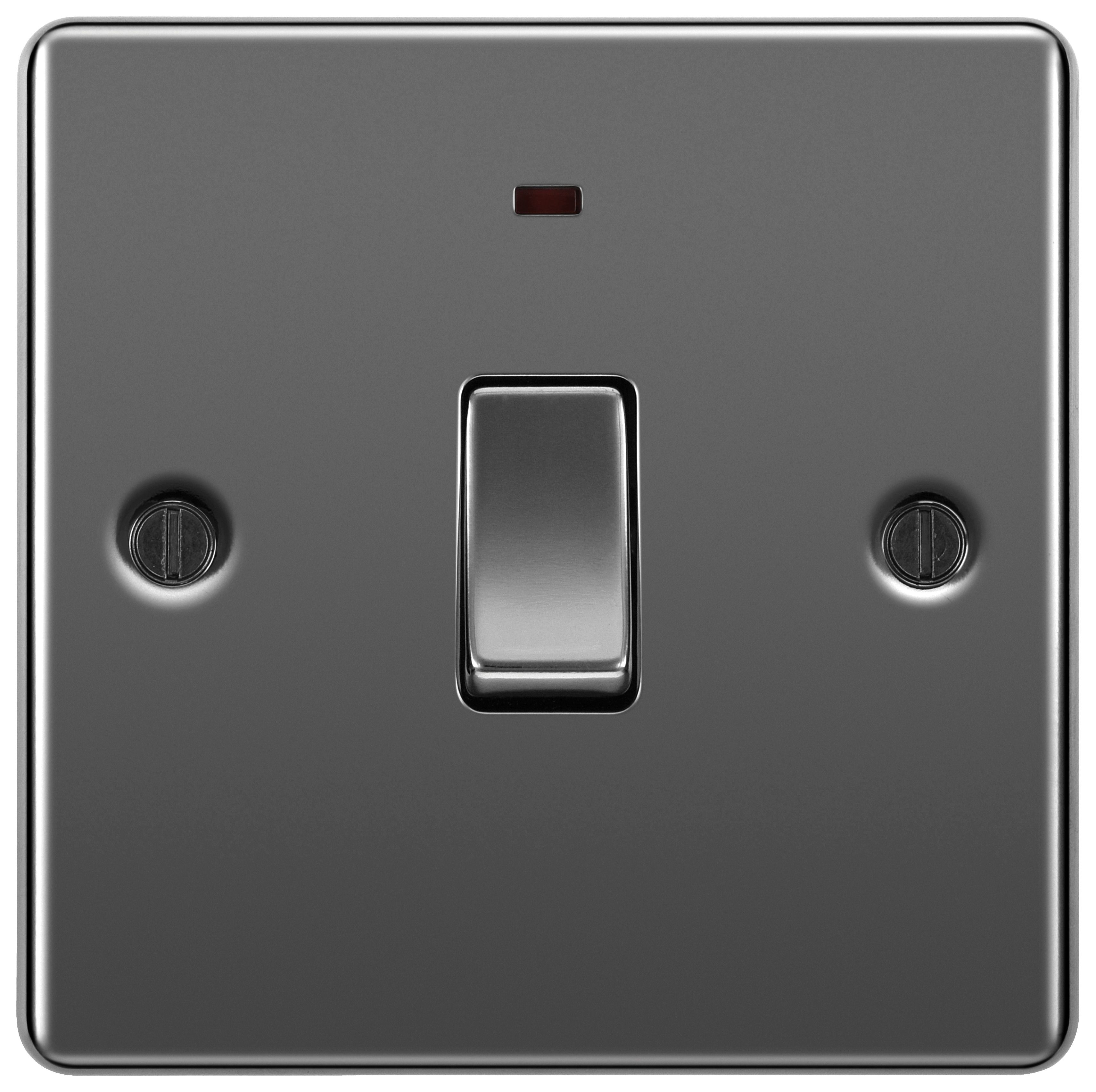 BG 20A Screwed Raised Plate Single Switch With Power Indicator - Black Nickel