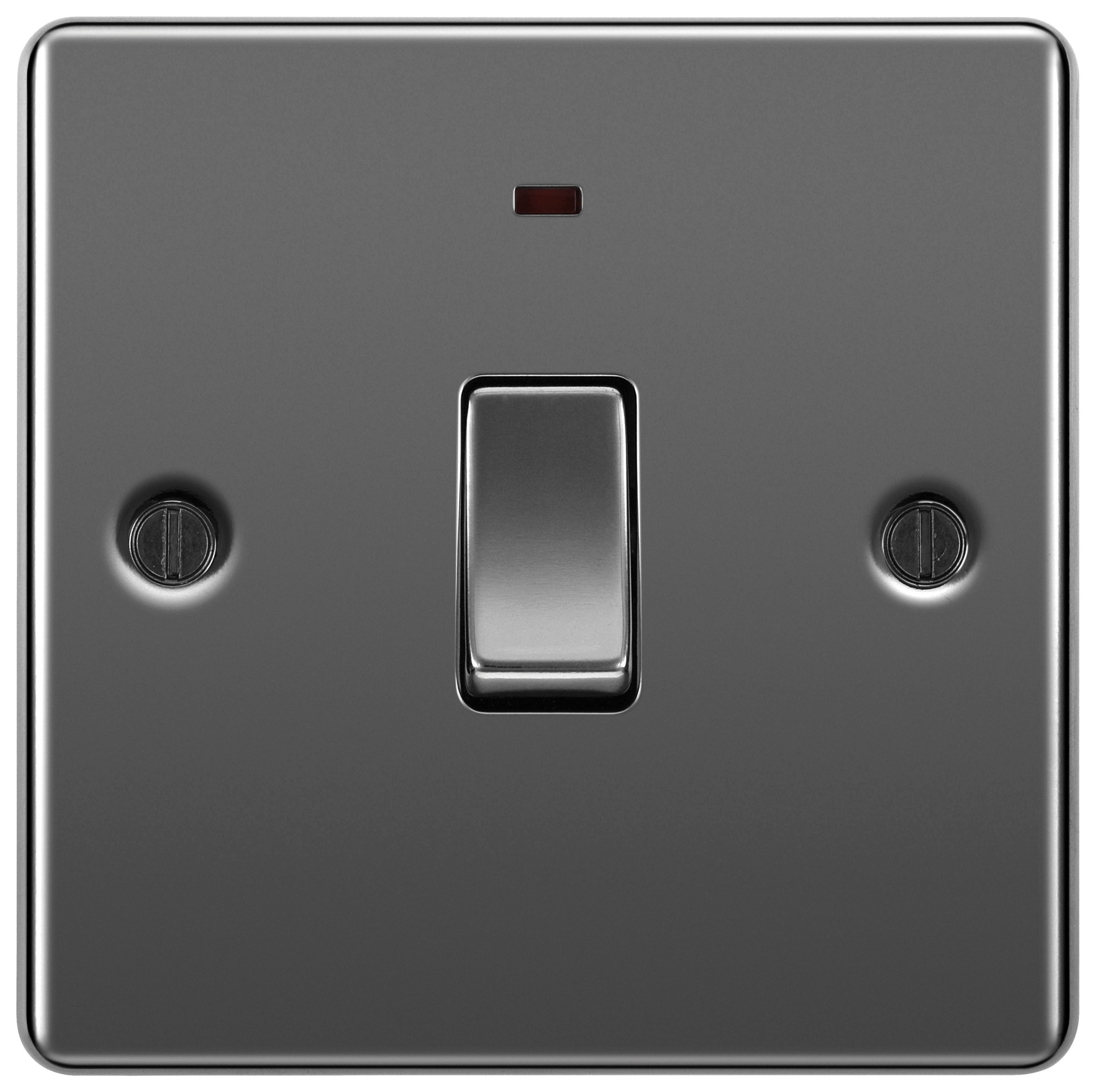 BG 20A Screwed Raised Plate Single Switch with Power Indicator - Black Nickel