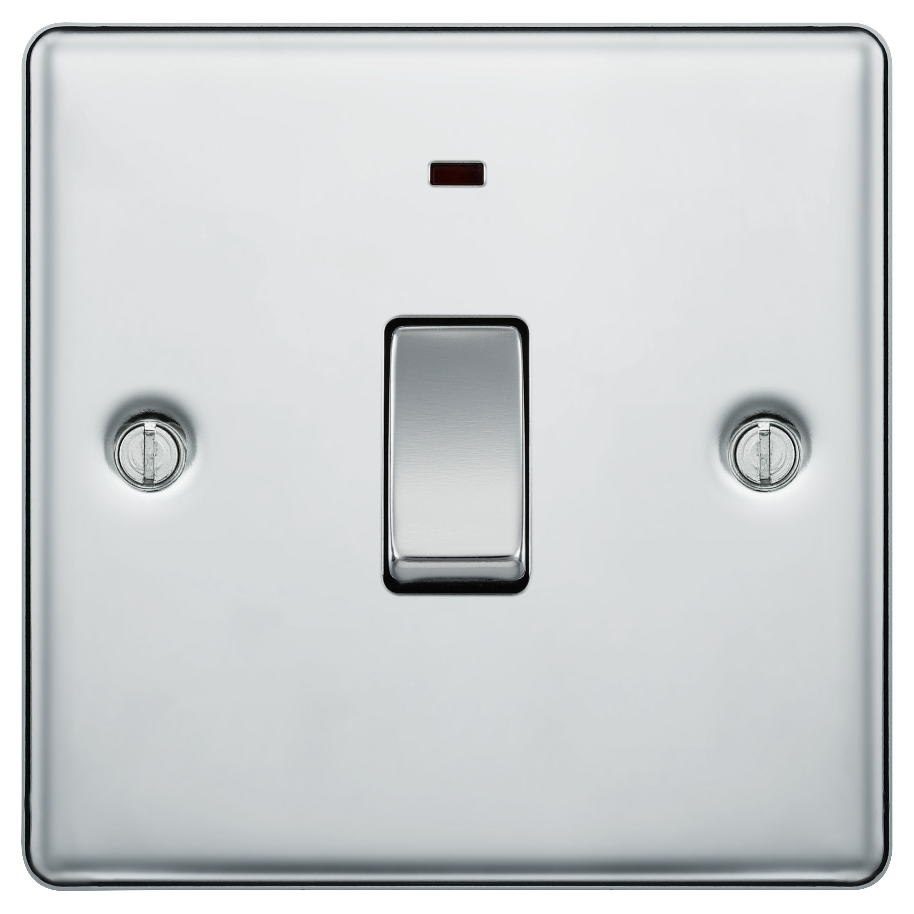 BG 20A Screwed Raised Plate Single Switch With Power Indicator - Polished Chrome