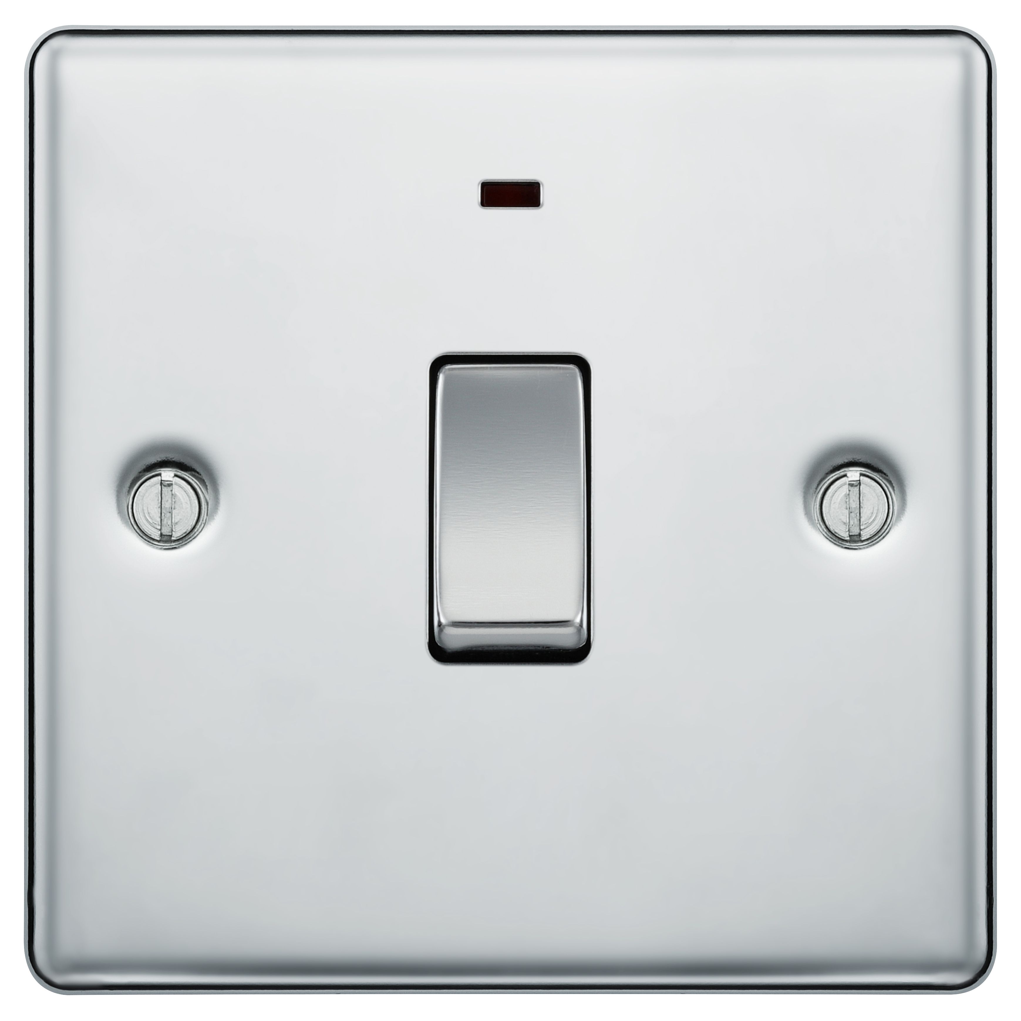 BG 20A Screwed Raised Plate Single Switch with Power Indicator - Polished Chrome