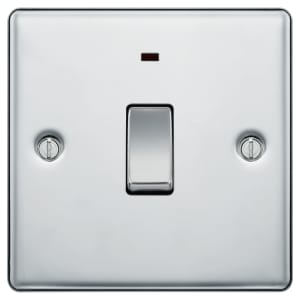 BG 20A Screwed Raised Plate Single Switch With Power Indicator - Polished Chrome