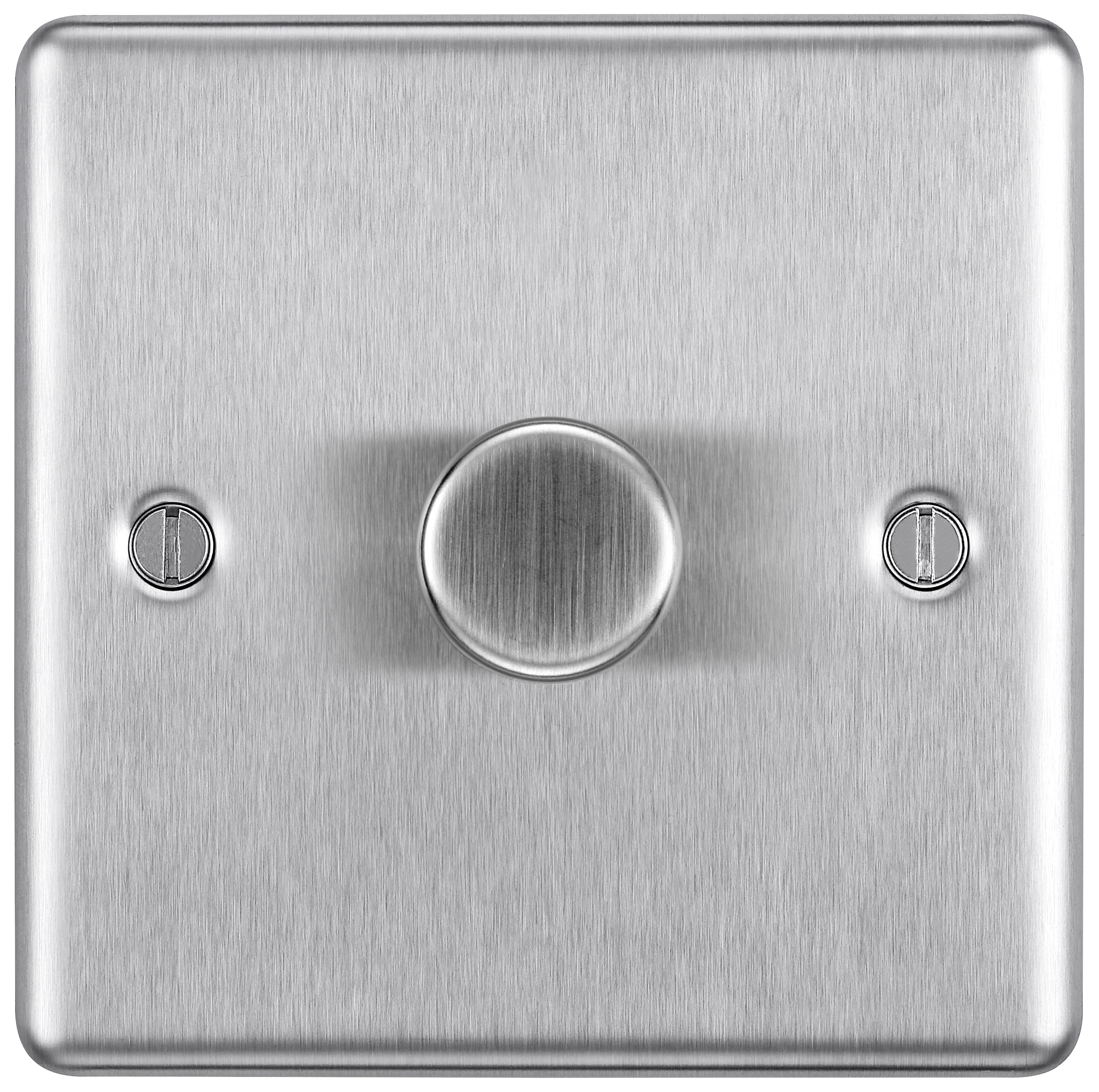 Image of BG 400W Screwed Raised Plate Single Dimmer Switch 2-Way Push On/Off - Brushed Steel