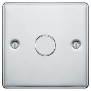 BG 400W Screwed Raised Plate Single Dimmer Switch 2-Way Push On/Off - Polished Chrome