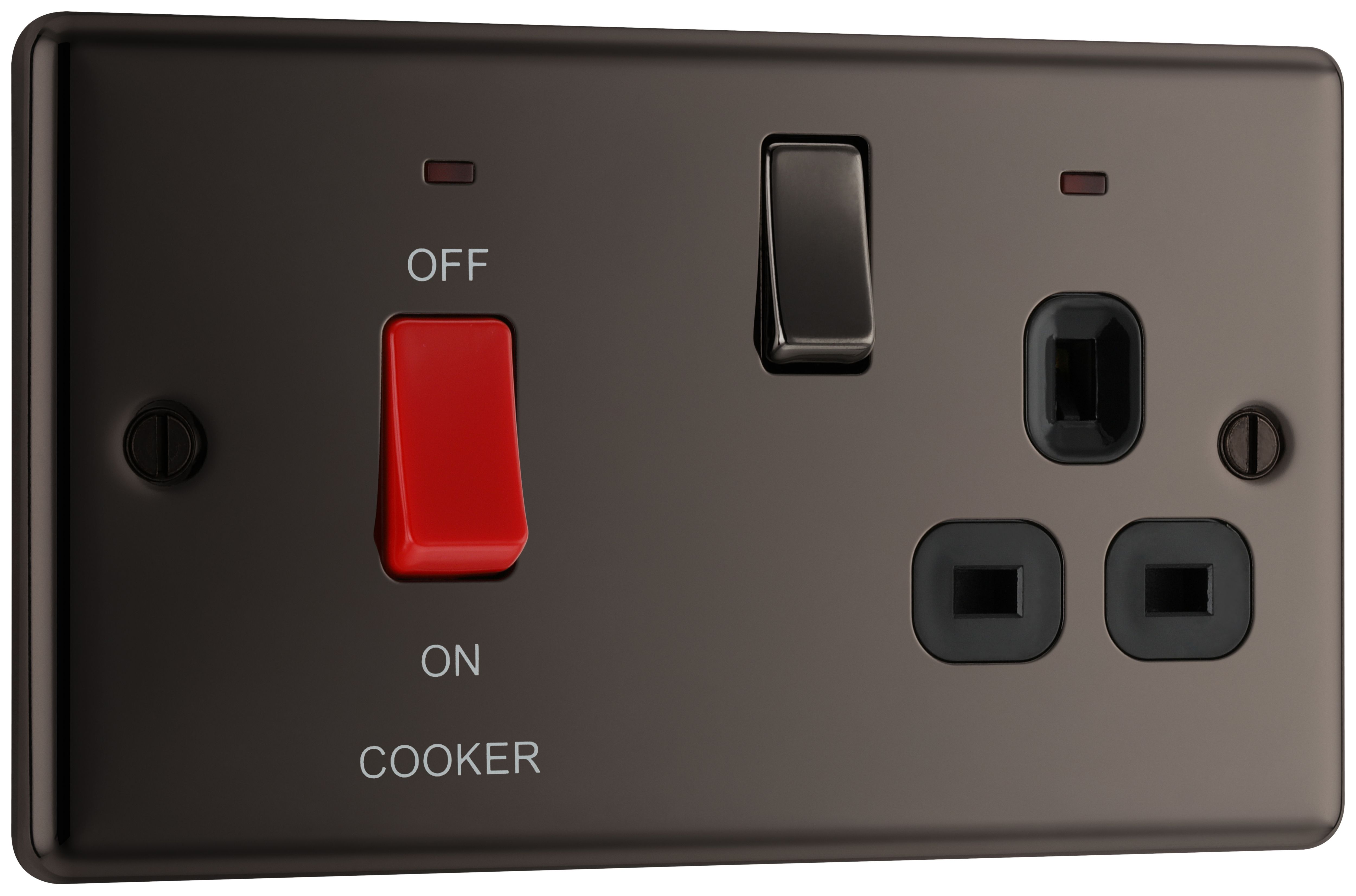 BG 45 Amp Screwed Raised Plate Cooker Control Unit with Switched 13 Amp Power Socket Includes Power Indicators - Black Nickel