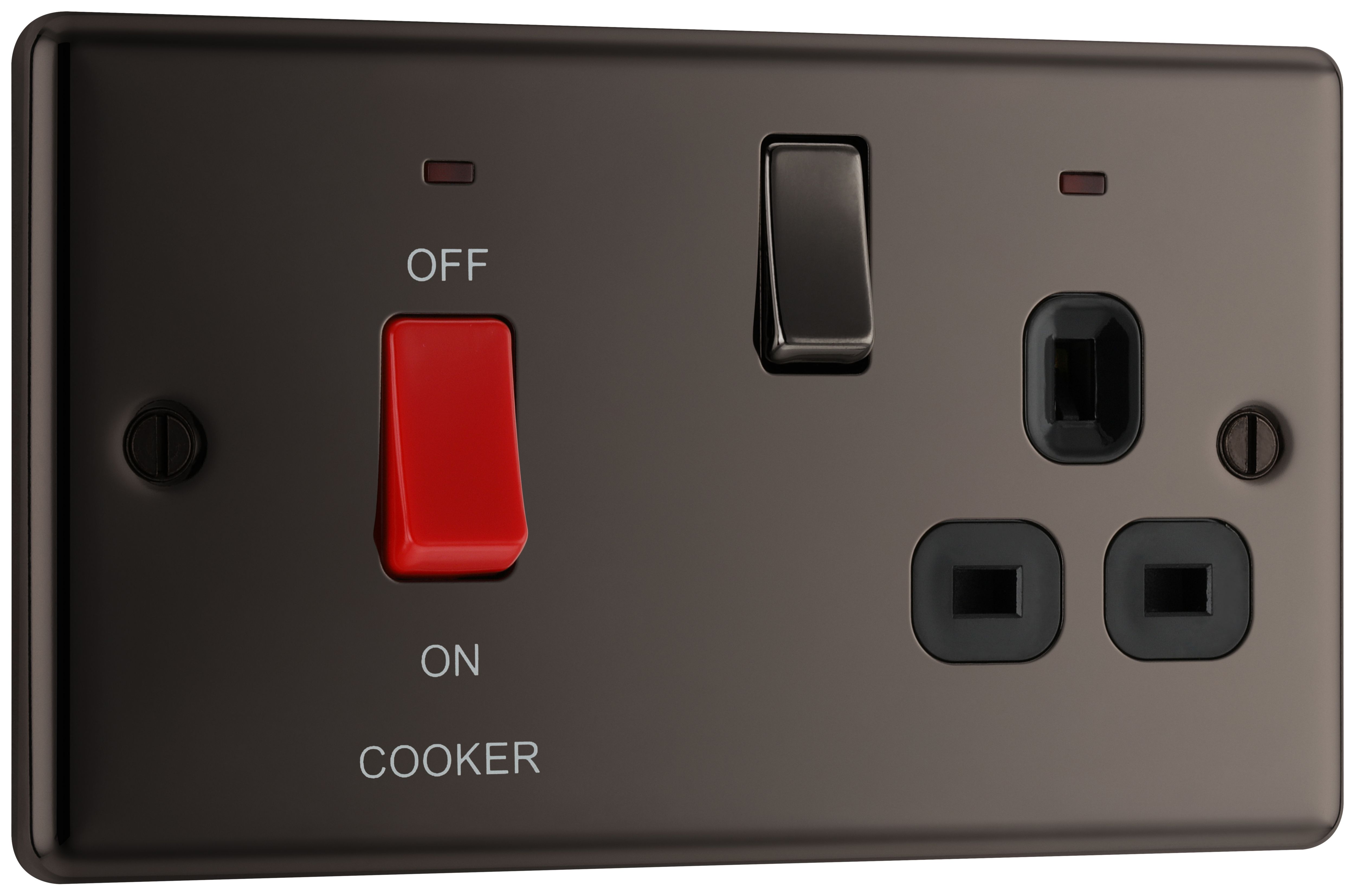 BG 45A Screwed Raised Plate Cooker Control Unit with Switched 13A Power Socket includes Power Indicators - Black Nickel