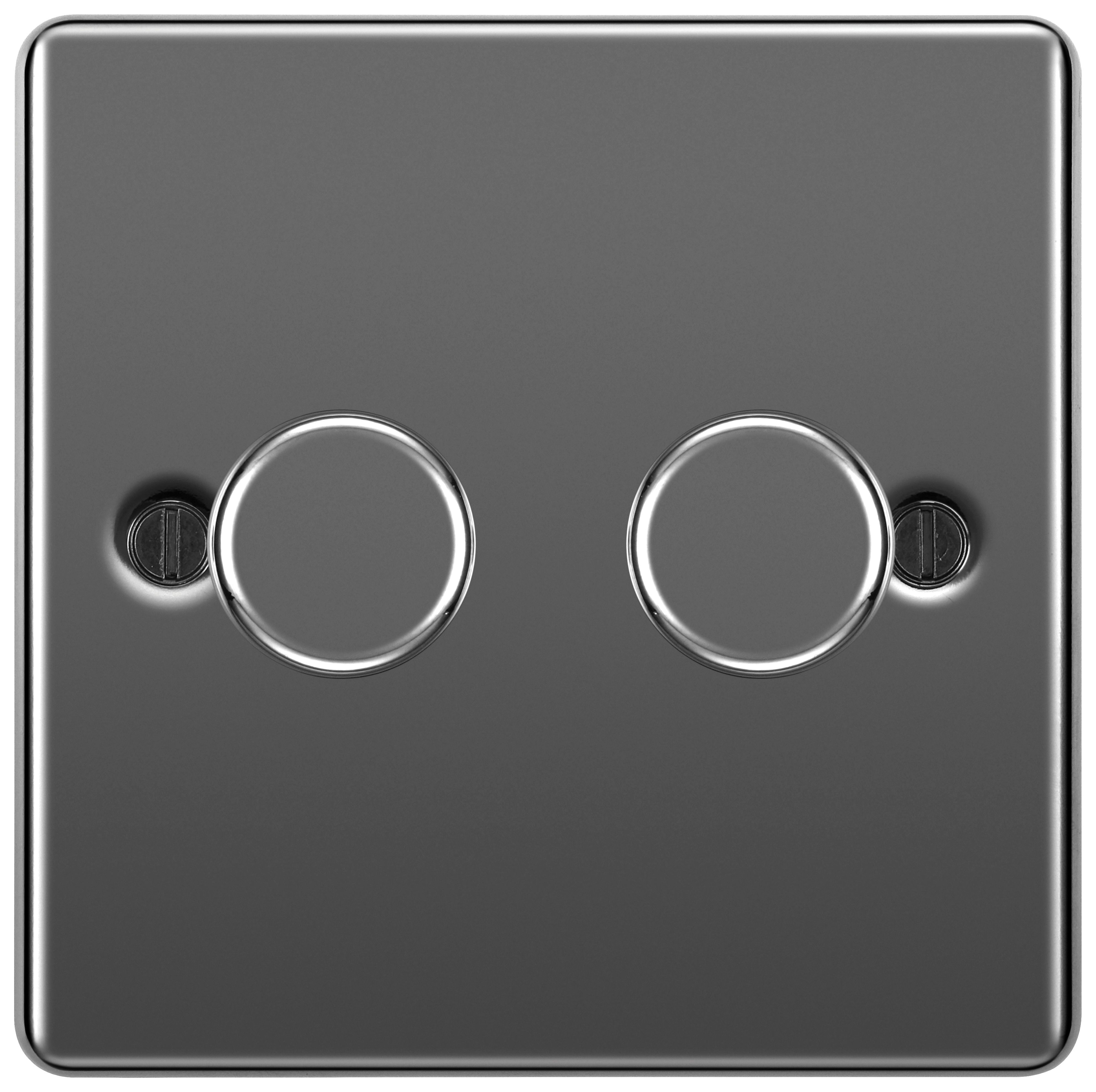 Image of BG 400W Screwed Raised Plate Double Dimmer Switch 2-Way Push On/Off - Black Nickel
