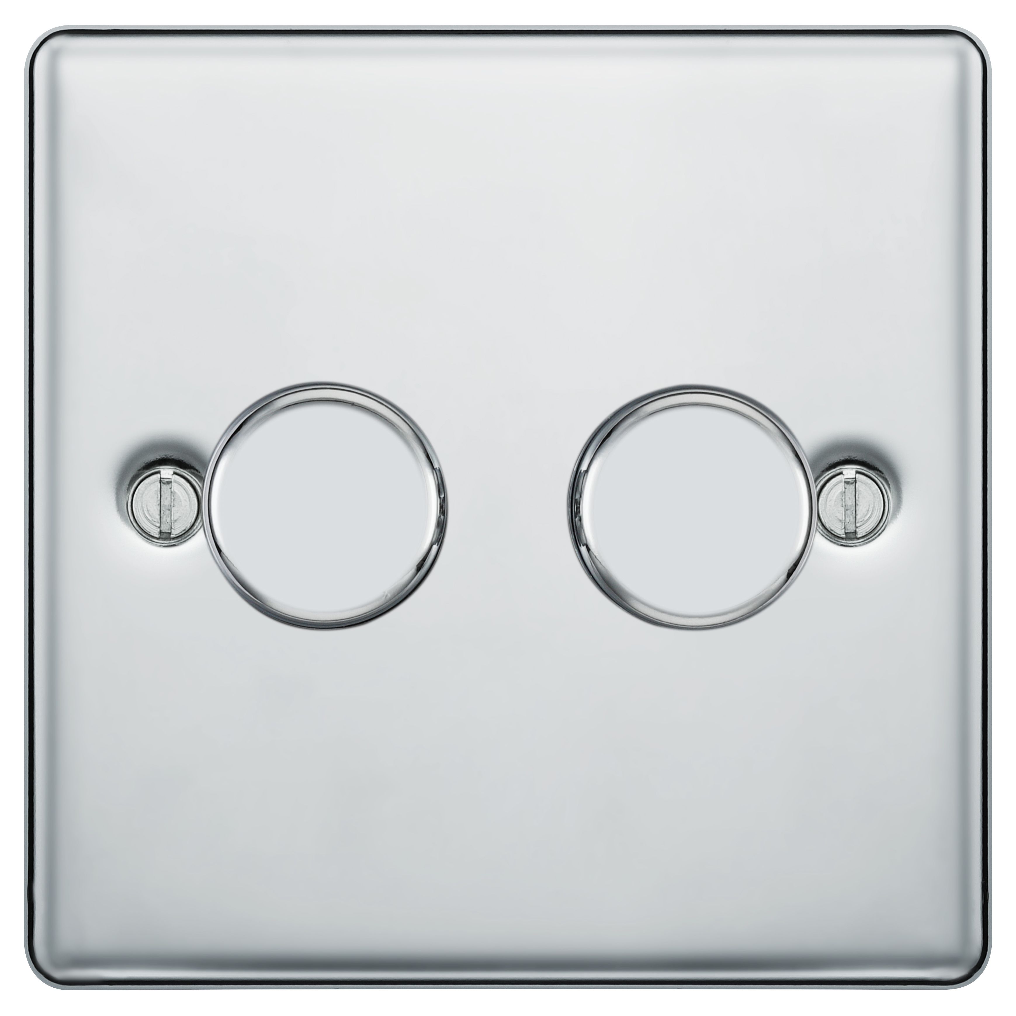 Image of BG 400W Screwed Raised Plate Double Dimmer Switch 2-Way Push On/Off - Polished Chrome