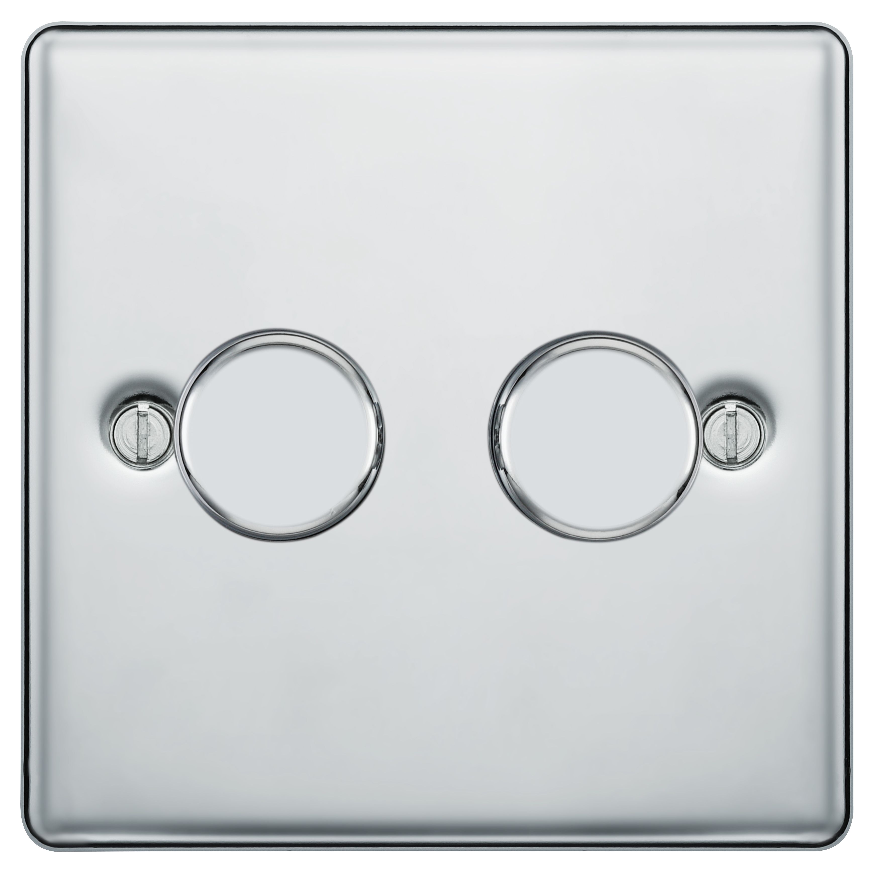 BG 400W 2 Way Push On / Off Screwed Raised Plate Double Dimmer Switch - Polished Chrome