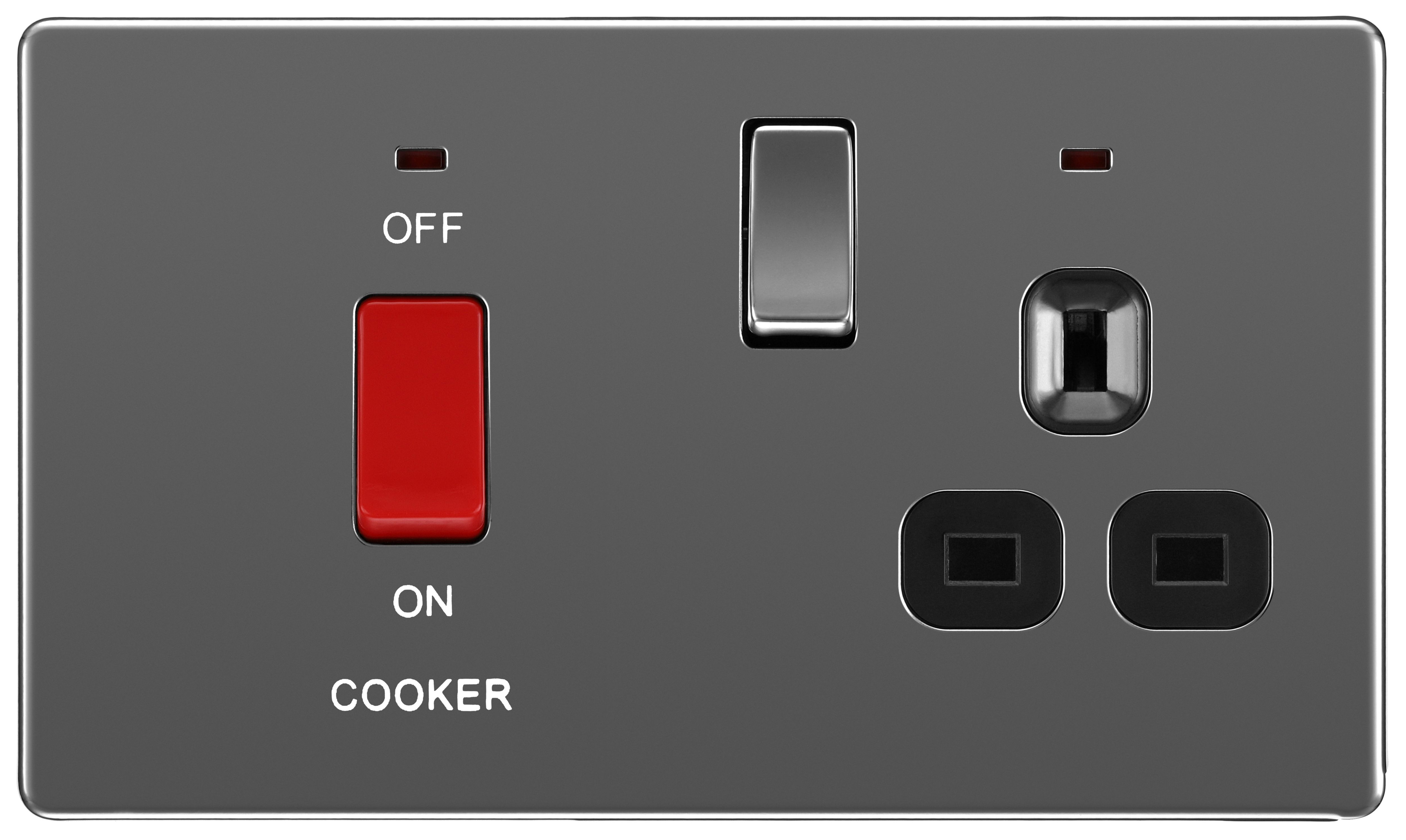 BG 45 Amp Screwless Flat Plate Cooker Control Unit with Switched 13 Amp Power Socket Includes Power Indicators - Black Nickel