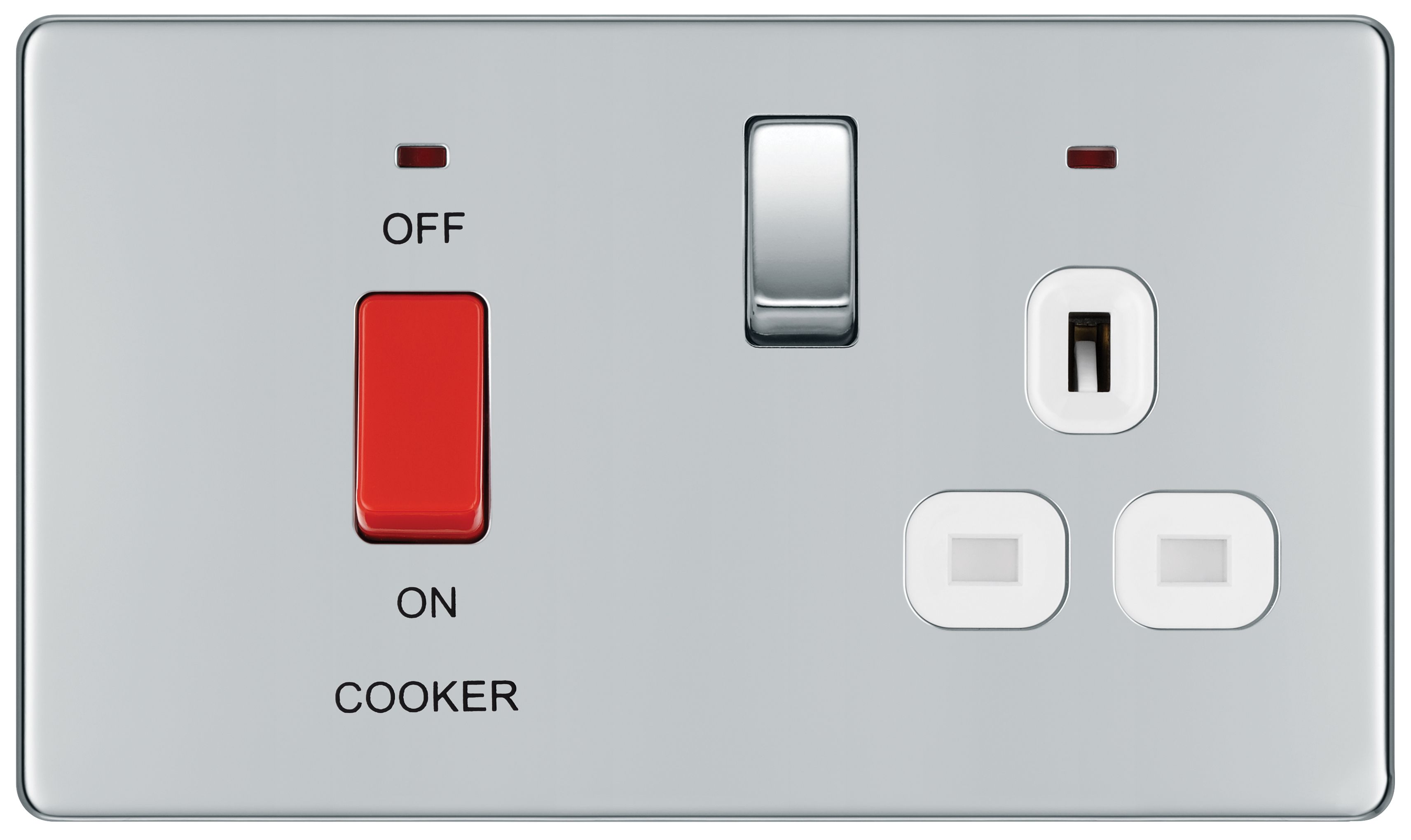 Image of BG 45 Amp Screwless Flat Plate Cooker Control Unit with Switched 13 Amp Power Socket Includes Power Indicators - Polished Chrome