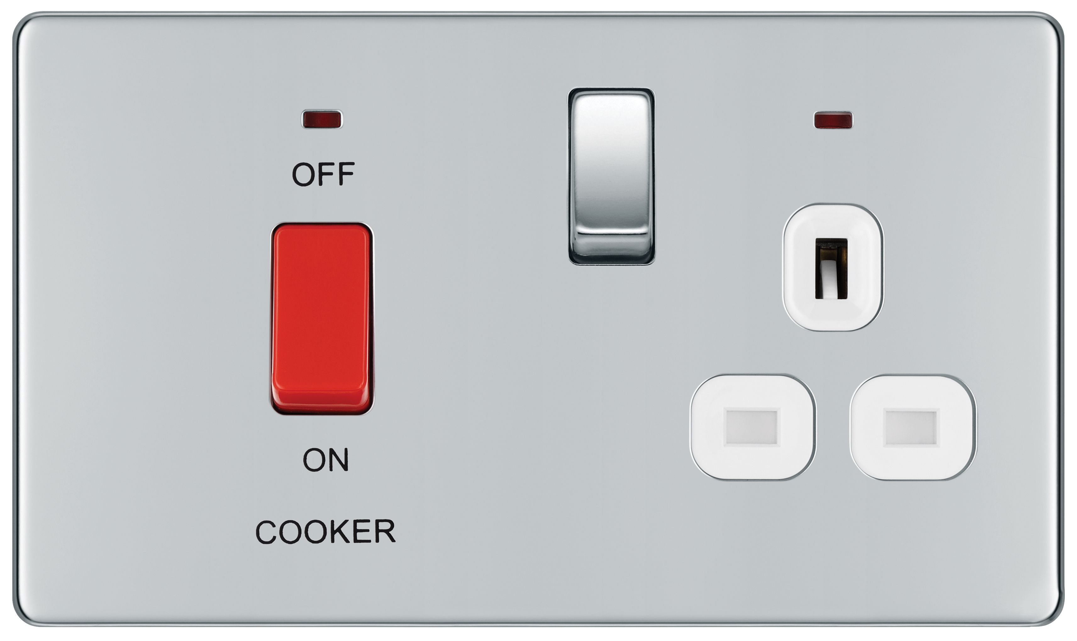 BG 45A Screwless Flat Plate Cooker Control Unit with Switched 13A Power Socket Includes Power Indicators - Polished Chrome