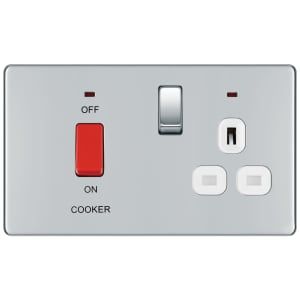 BG 45 Amp Screwless Flat Plate Cooker Control Unit with Switched 13 Amp Power Socket Includes Power Indicators - Polished Chrome
