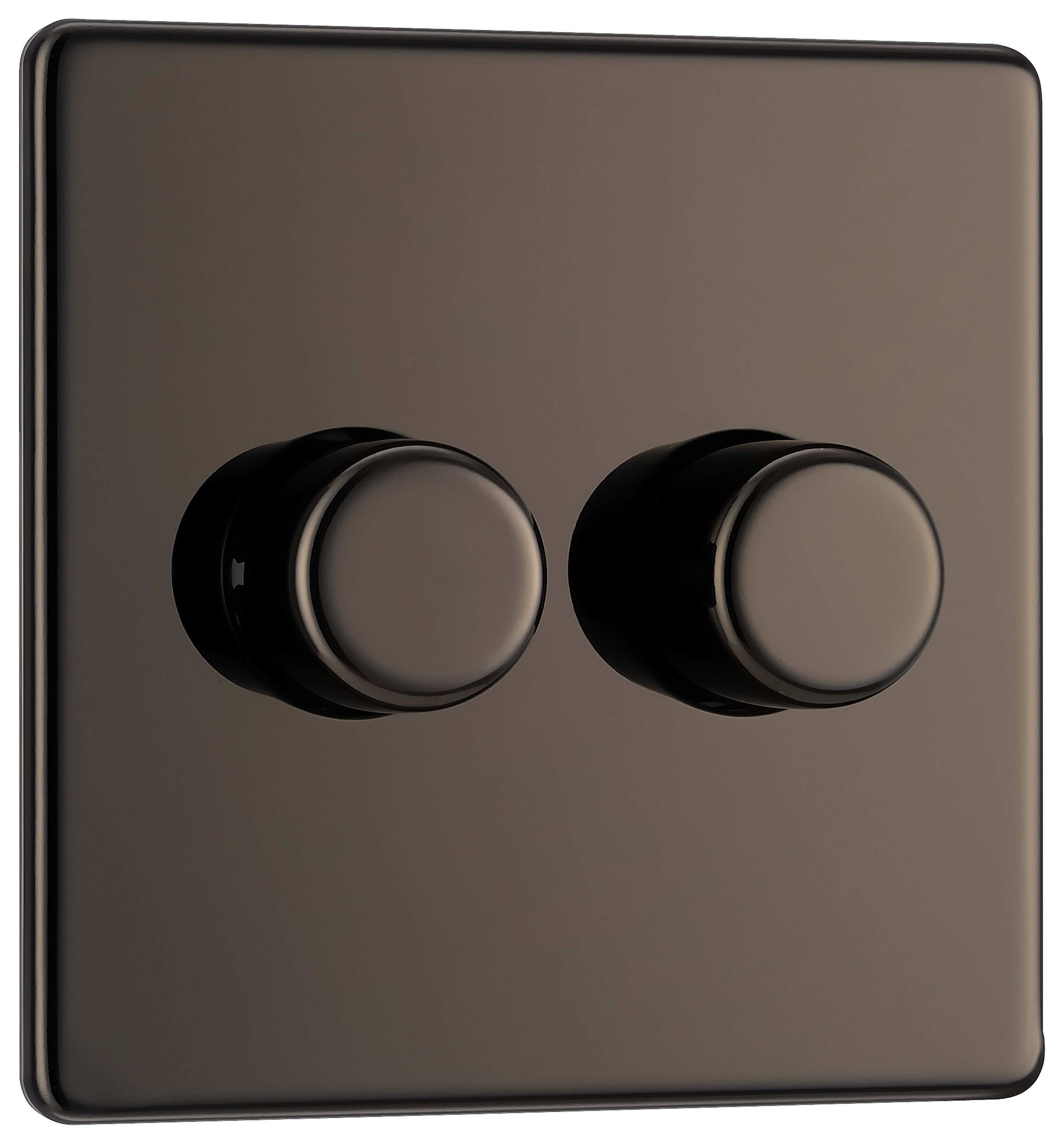 BG 400W 2 Way Push On / Off Screwless Flat Plate Double Dimmer Switch - Black Nickel