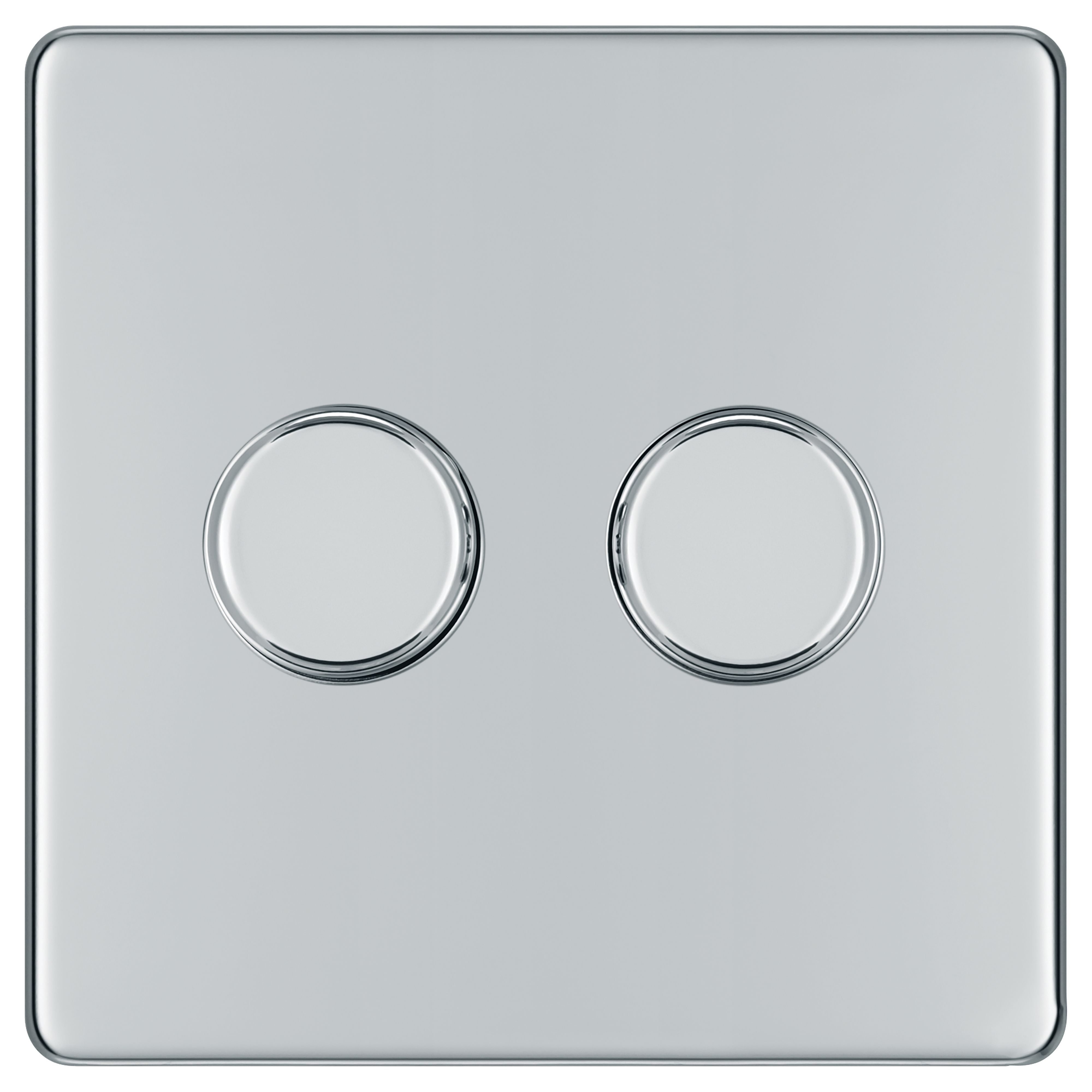 BG 400W Screwless Flat Plate Double Dimmer Switch, 2-Way Push On/Off - Polished Chrome