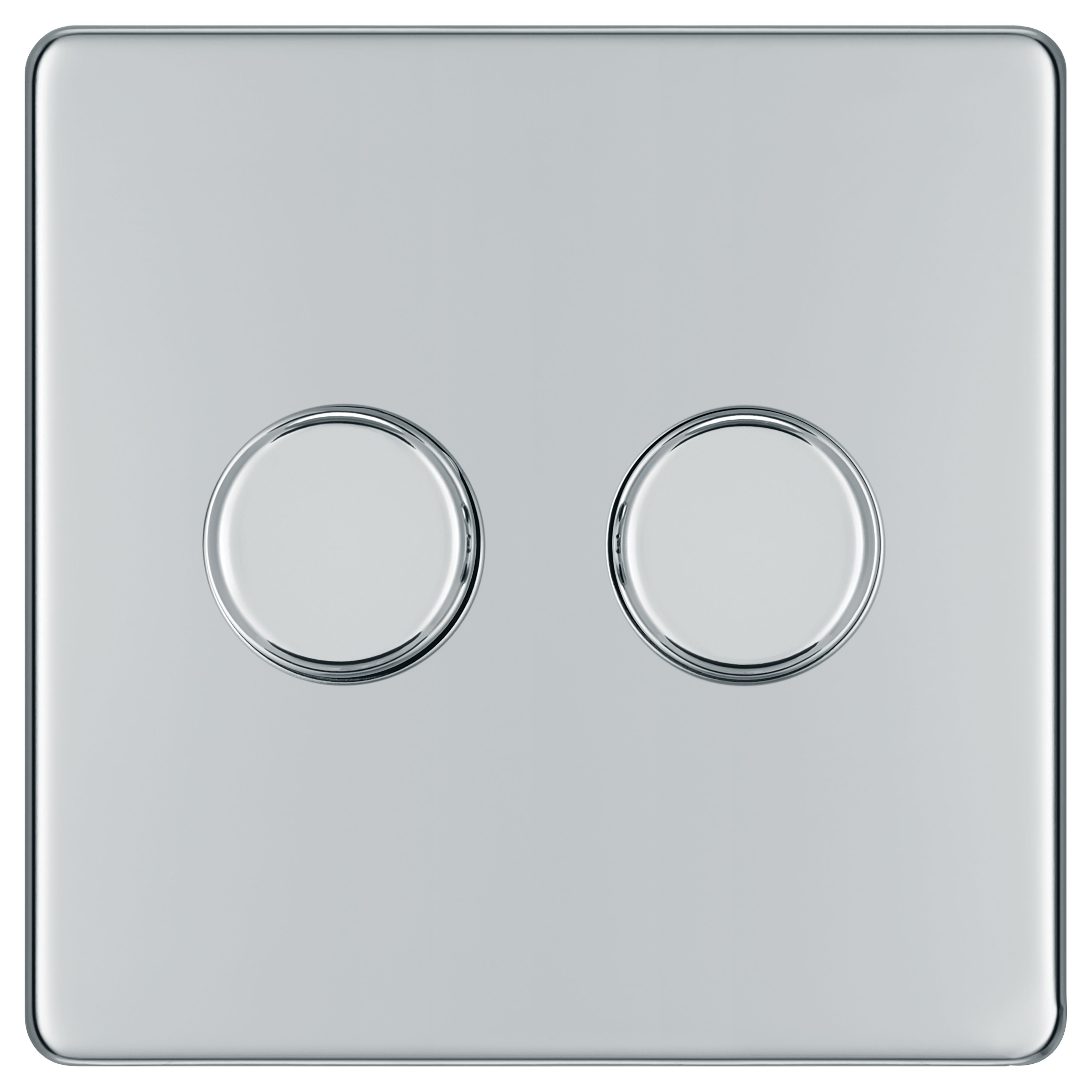 BG 400W 2 Way Push On / Off Screwless Flat Plate Double Dimmer Switch - Polished Chrome