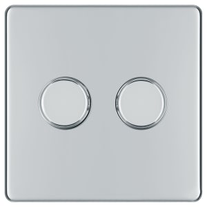 BG 400W Screwless Flat Plate Double Dimmer Switch, 2-Way Push On/Off - Polished Chrome