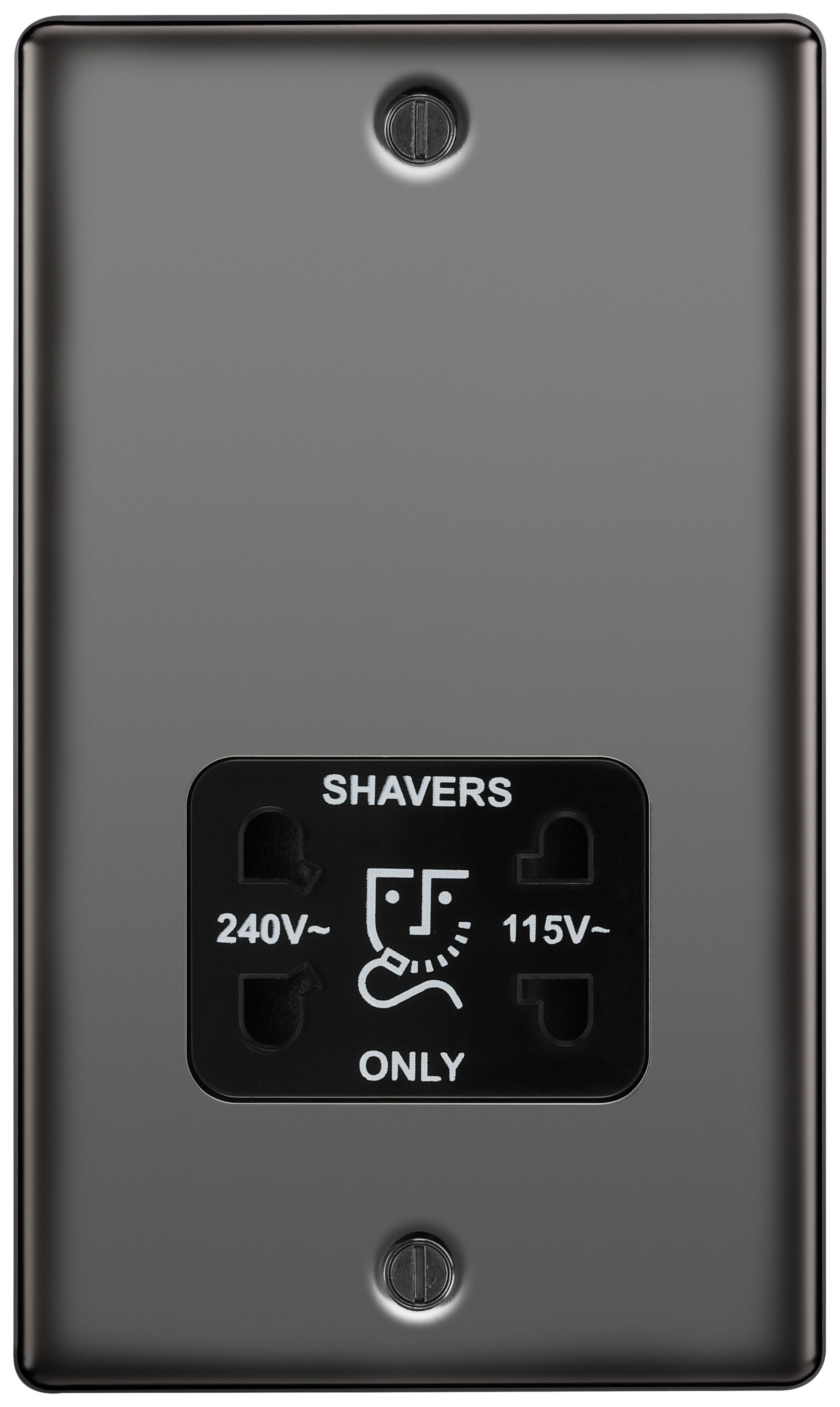 BG Screwed Raised Plate Dual Voltage Shaver Socket - Black Nickel