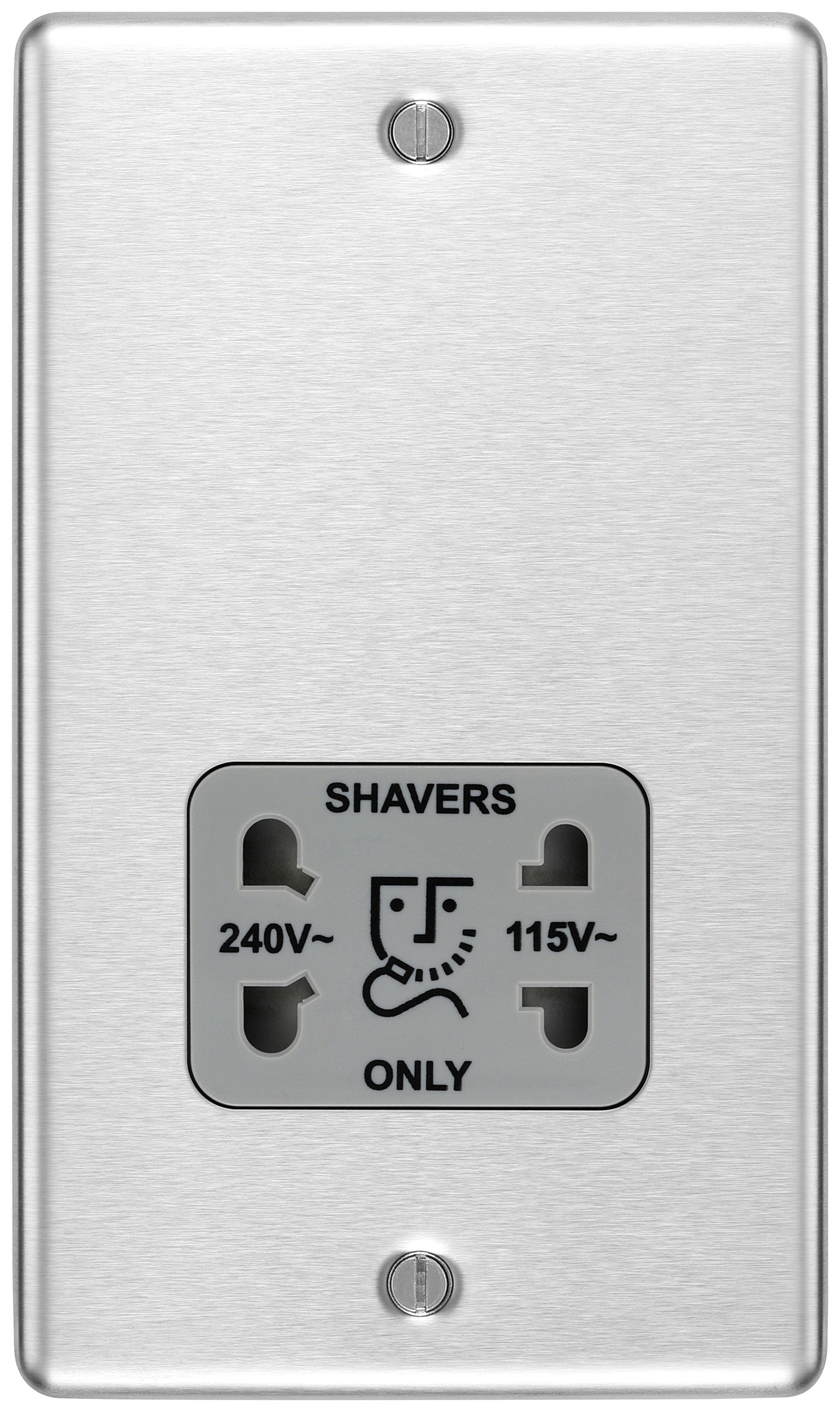 Image of BG Screwed Raised Plate Dual Voltage Shaver Socket - Brushed Steel