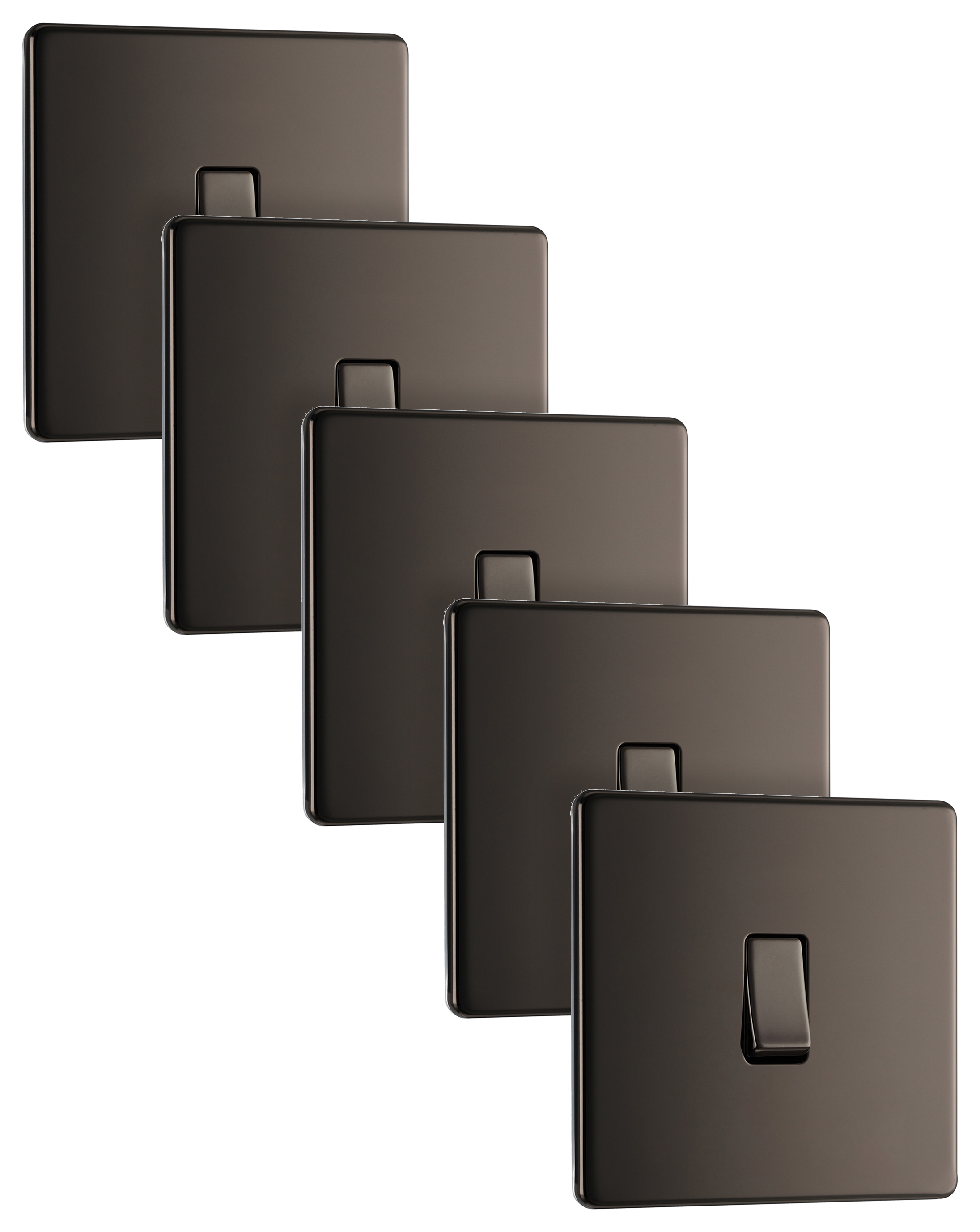 BG 10Ax 2 Way Screwless Flat Plate Single Switch - Black Nickel - Pack of 5