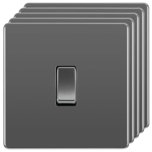 BG 10Ax Screwless Flat Plate Single Switch 2 Way 5 Pack - Black Nickel