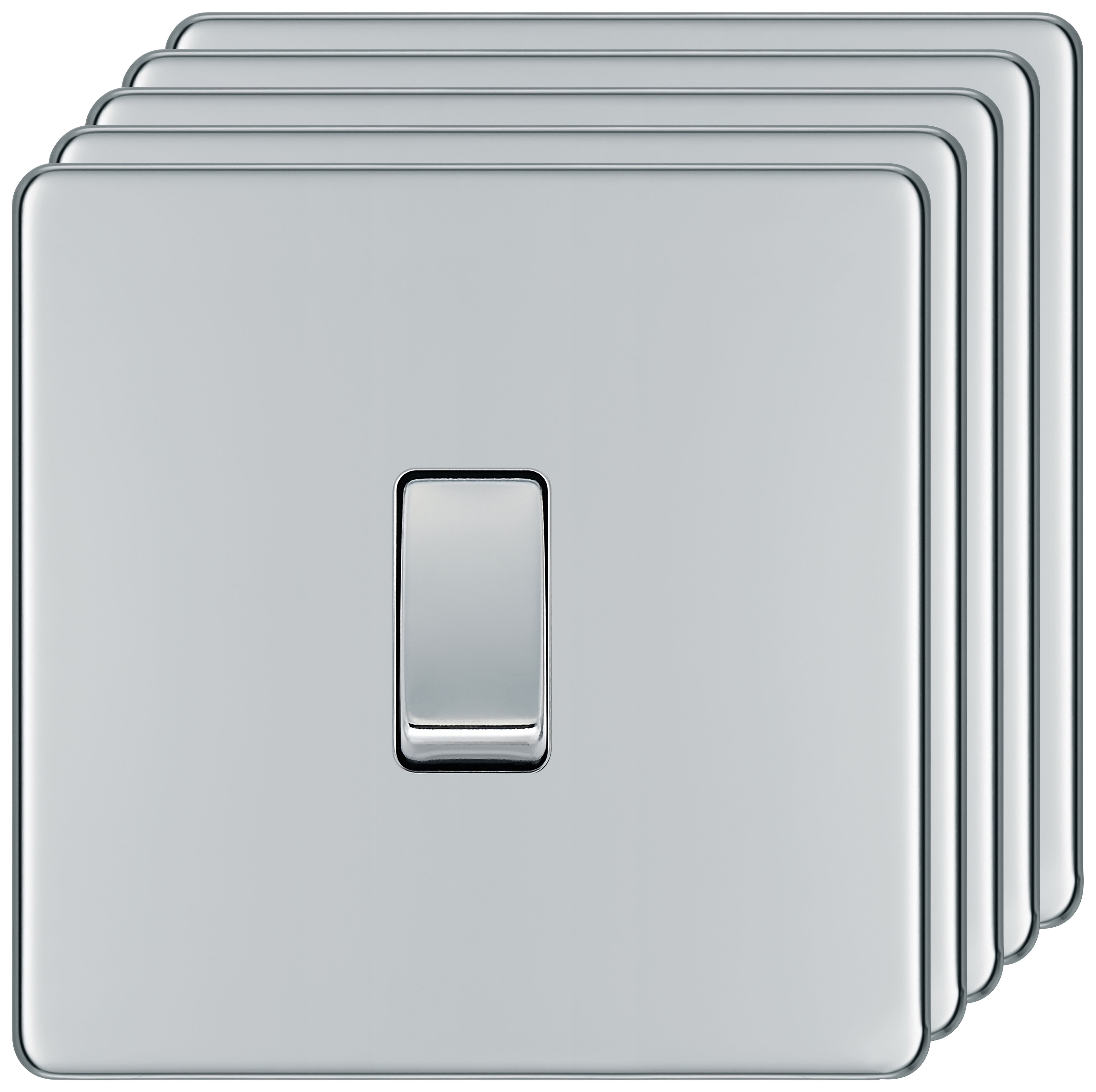 BG 10Ax 2 Way Screwless Flat Plate Single Switch - Polished Chrome - Pack of 5