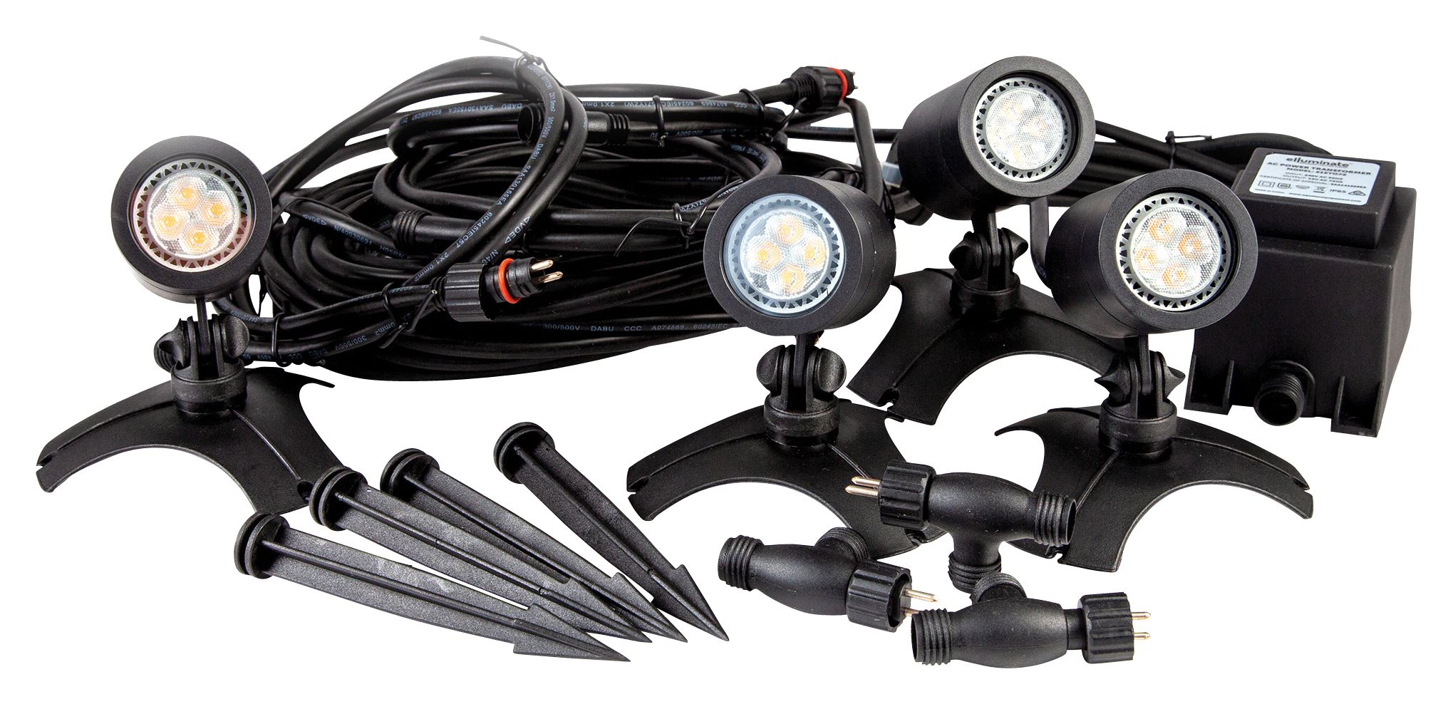 Ellumiere Black Outdoor Low Voltage LED Small Spotlight Starter Kit 2W 4 Pack