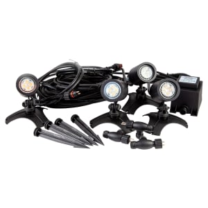 ELLUMIRE Black Outdoor Low Voltage LED Small Spotlight Starter Kit 2W 4 Pack