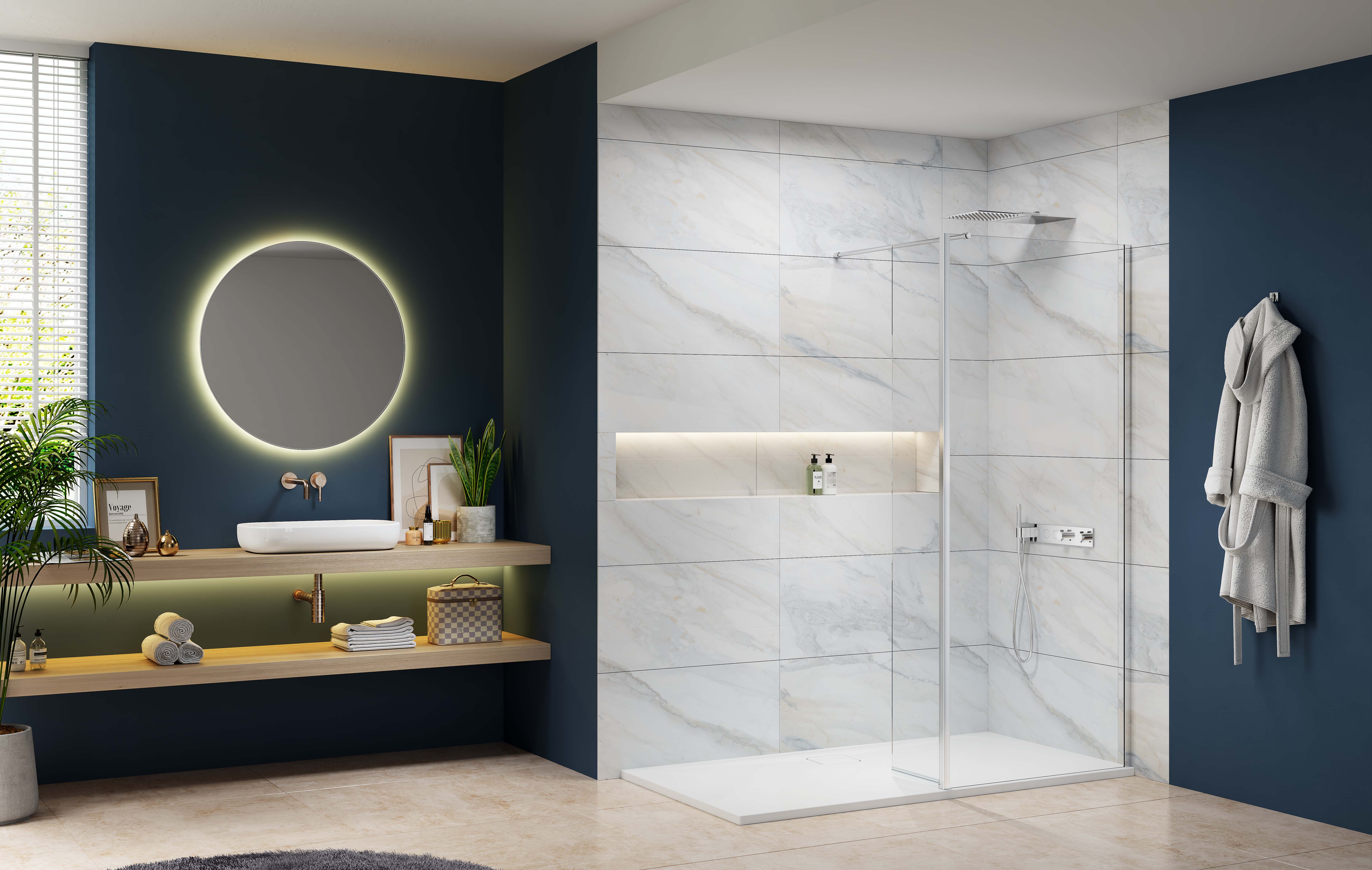 Image of Nexa By Merlyn 8mm Chrome Frameless Swivel Wet Room Shower Panel Only - 2015 x 300mm