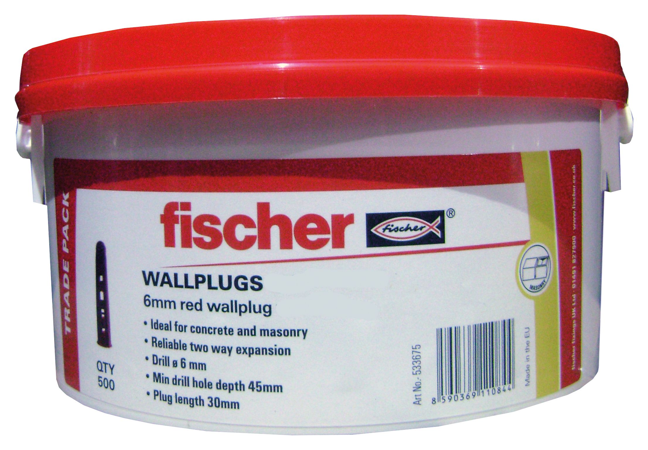 Fischer Wall Plugs Red 6mm Tub 500 Pack