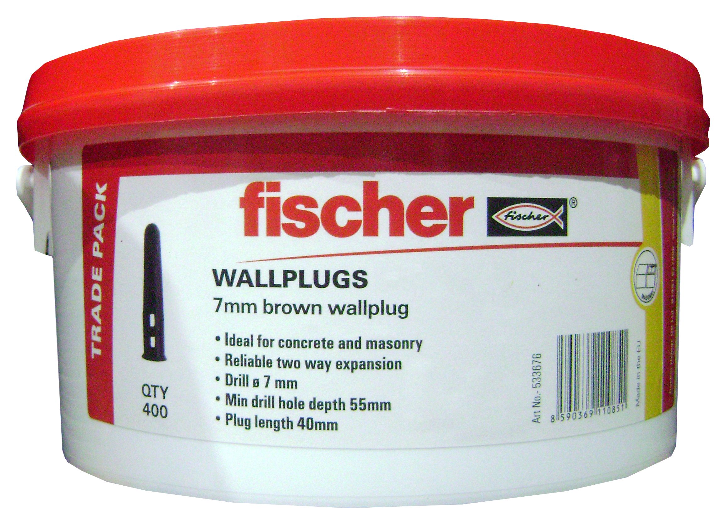 Image of Fischer Wall Plugs Brown 7mm Tub 400 Pack