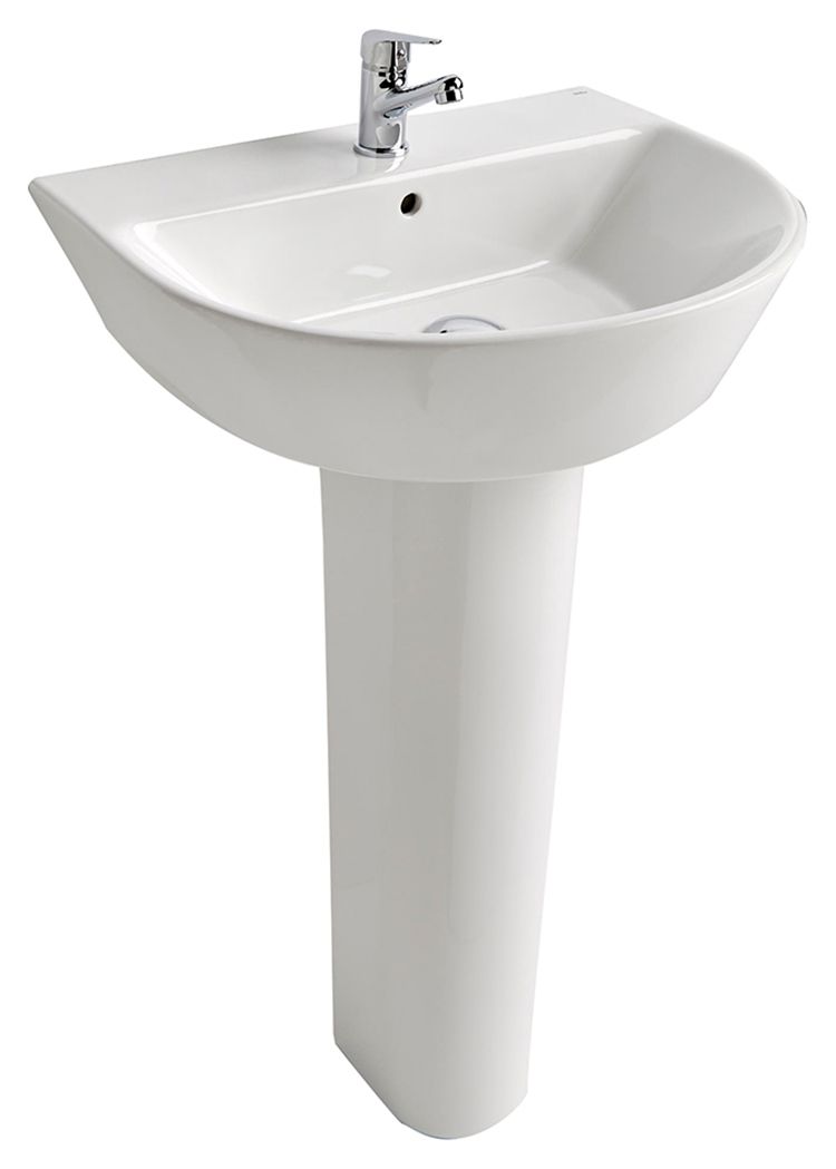 Image of Roca Aris Ceramic 1 Tap Hole Bathroom Basin with Full Bathroom Pedestal - 550mm