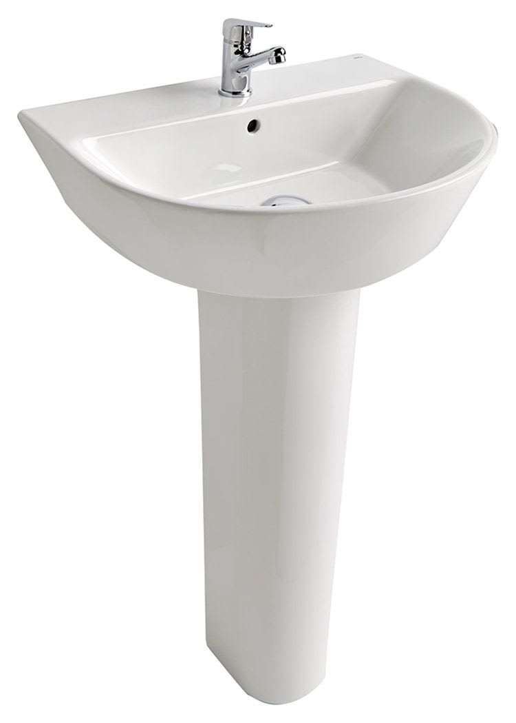 Roca Aris Ceramic 1 Tap Hole Bathroom Basin with Full Bathroom Pedestal