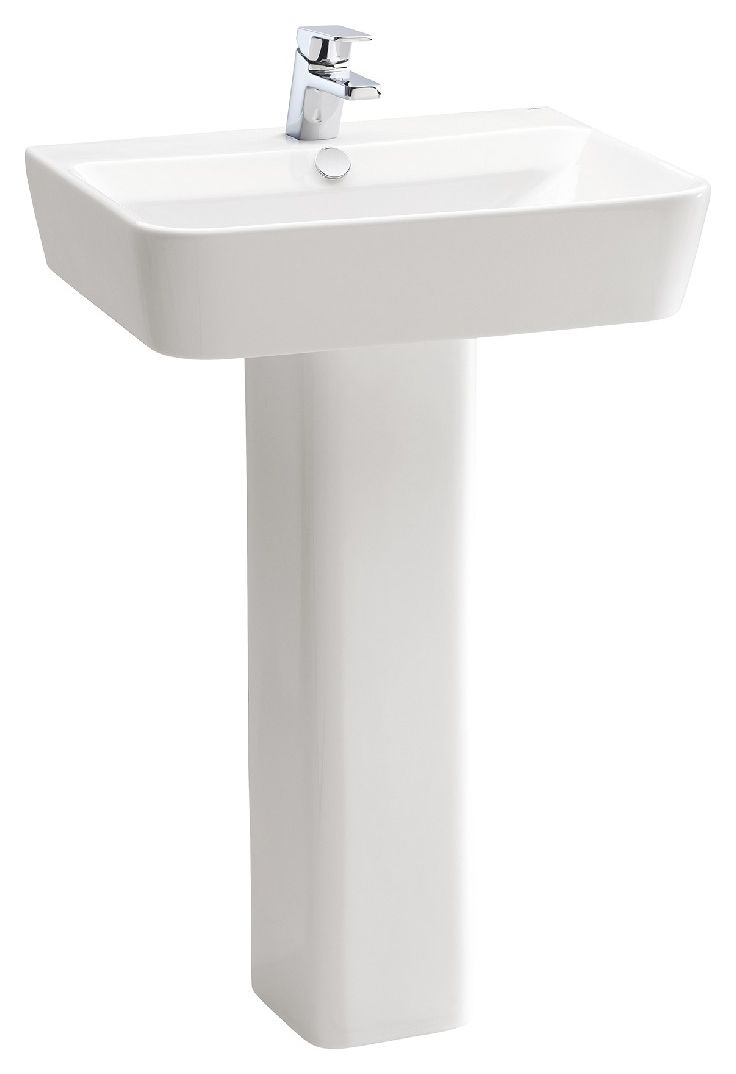 Wickes Emma Ceramic 1 Tap Hole Cloakroom Basin with Full Bathroom Pedestal - 420mm