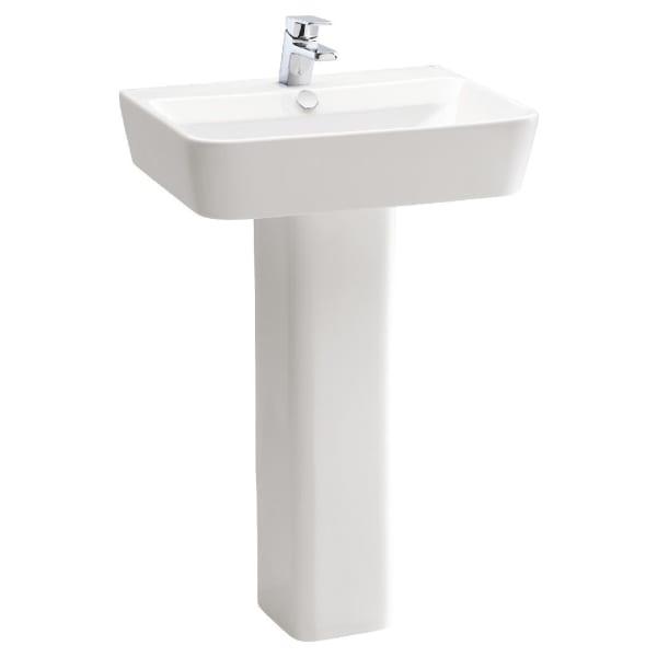 Wickes Emma Ceramic 1 Tap Hole Cloakroom Basin with Full Bathroom Pedestal - 600mm