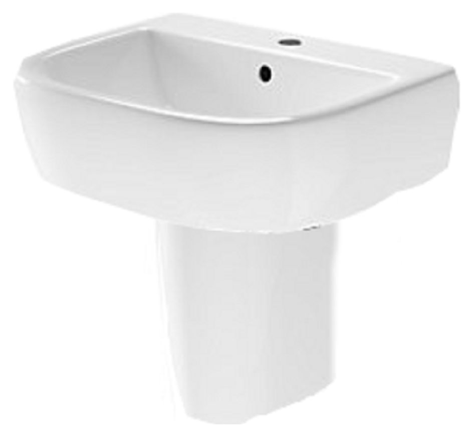 Image of Wickes Galeria Ceramic 1 Tap Hole Cloakroom Basin with Semi Bathroom Pedestal - 450mm