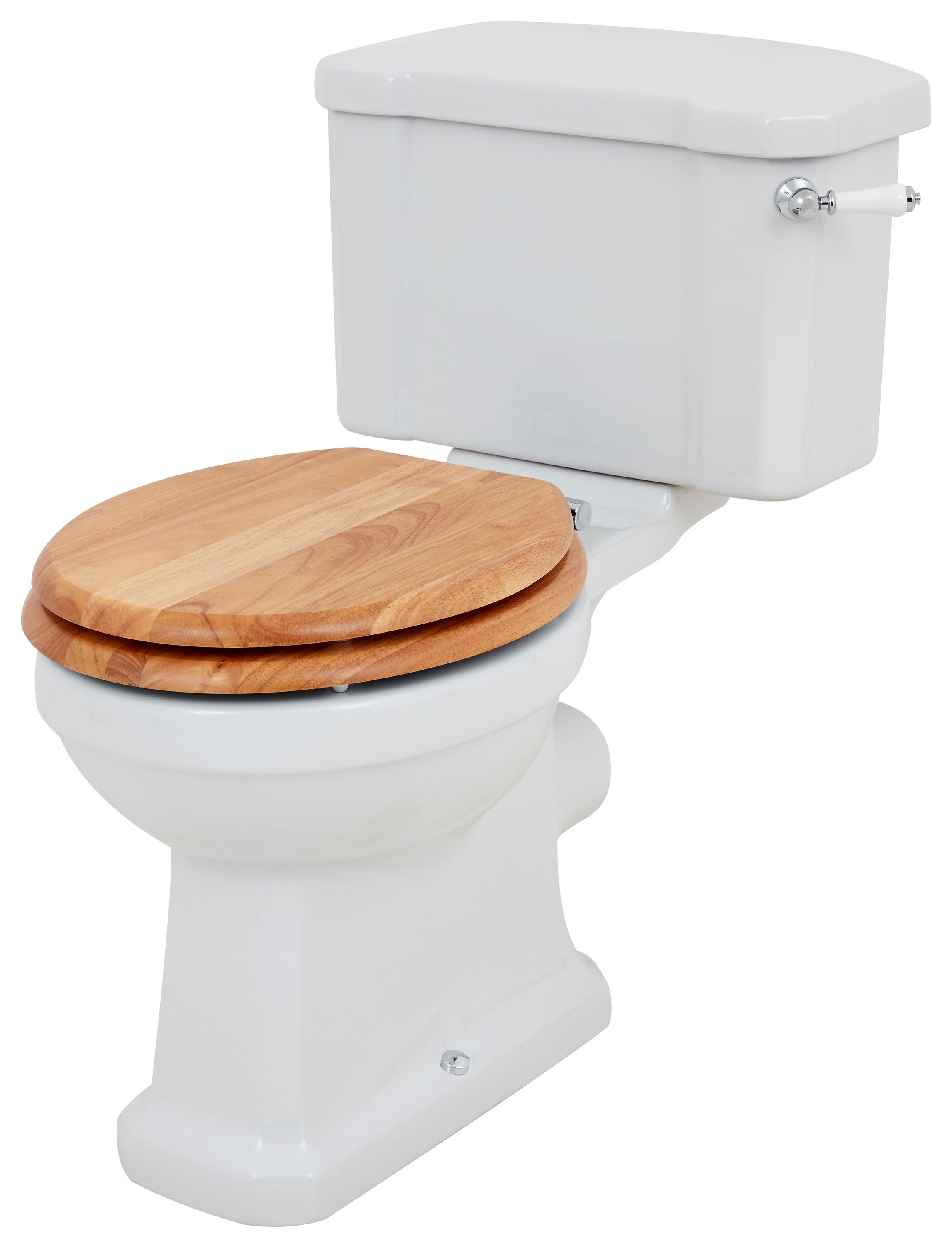 Image of Wickes Oxford Traditional Close Coupled Toilet Pan, Cistern & Oak Soft Close Seat