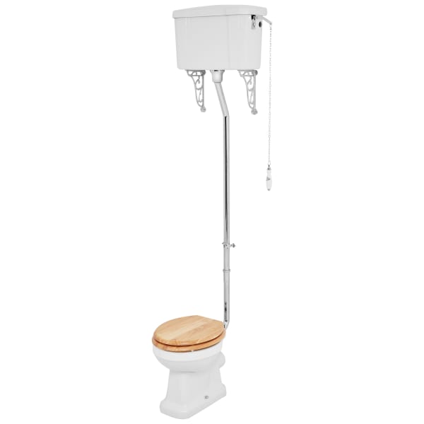 Wickes Oxford Traditional High Level Toilet Pan, Cistern & Oak Soft Close Seat