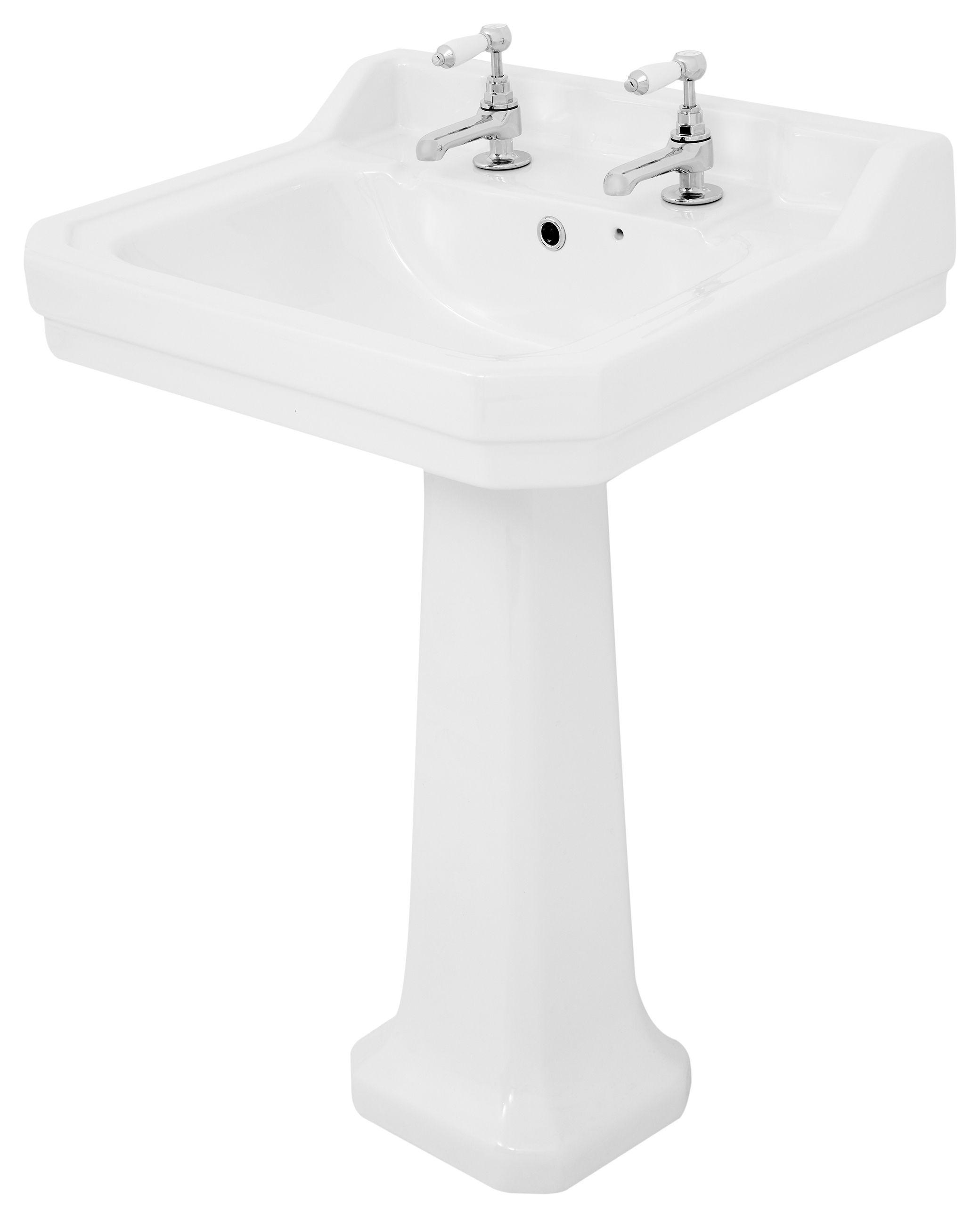 Image of Wickes Oxford Traditional 2 Tap Hole Ceramic Bathroom Basin with Full Pedestal - 610mm